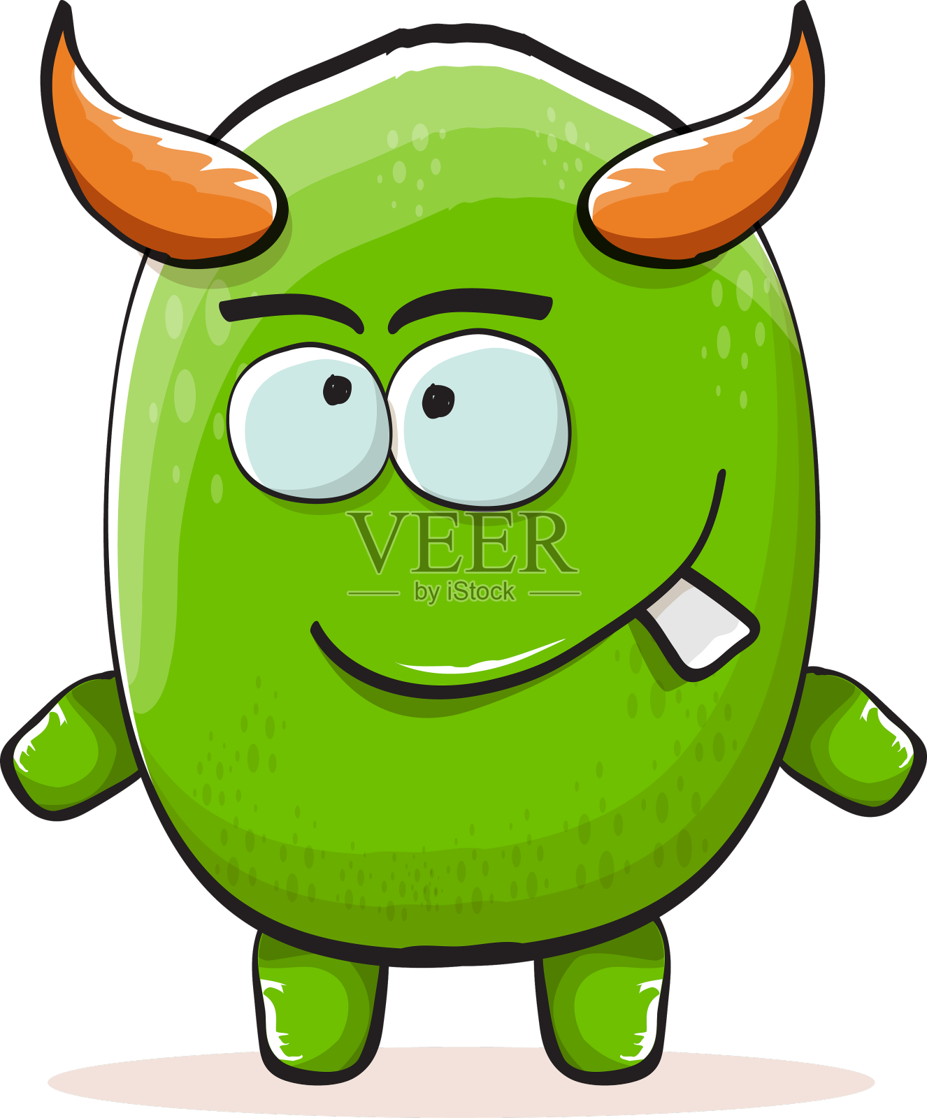 卡通funky绿色怪物与角设计元素图片