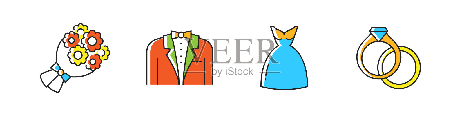 婚礼相关的矢量线图标。大纲符号集合插画图片素材