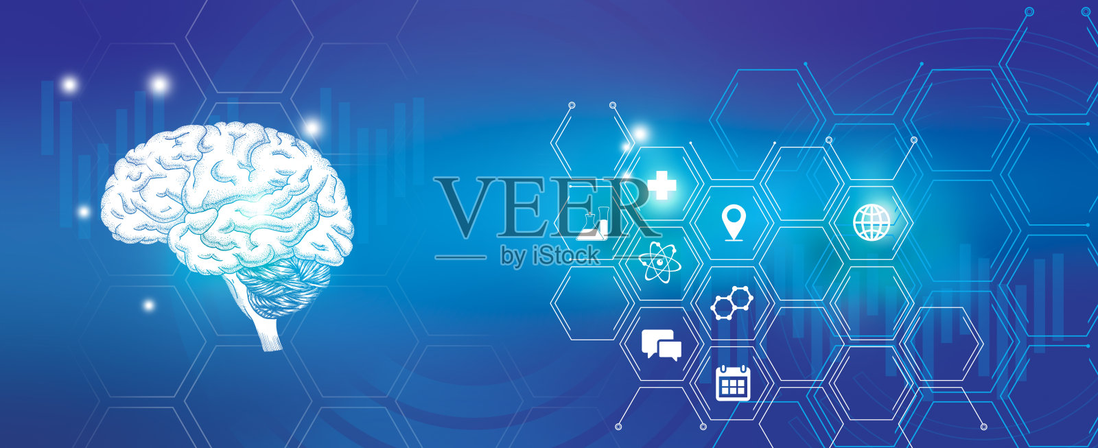 大脑器官可视化的图解。医疗保健概念背景与医学图标。插画图片素材