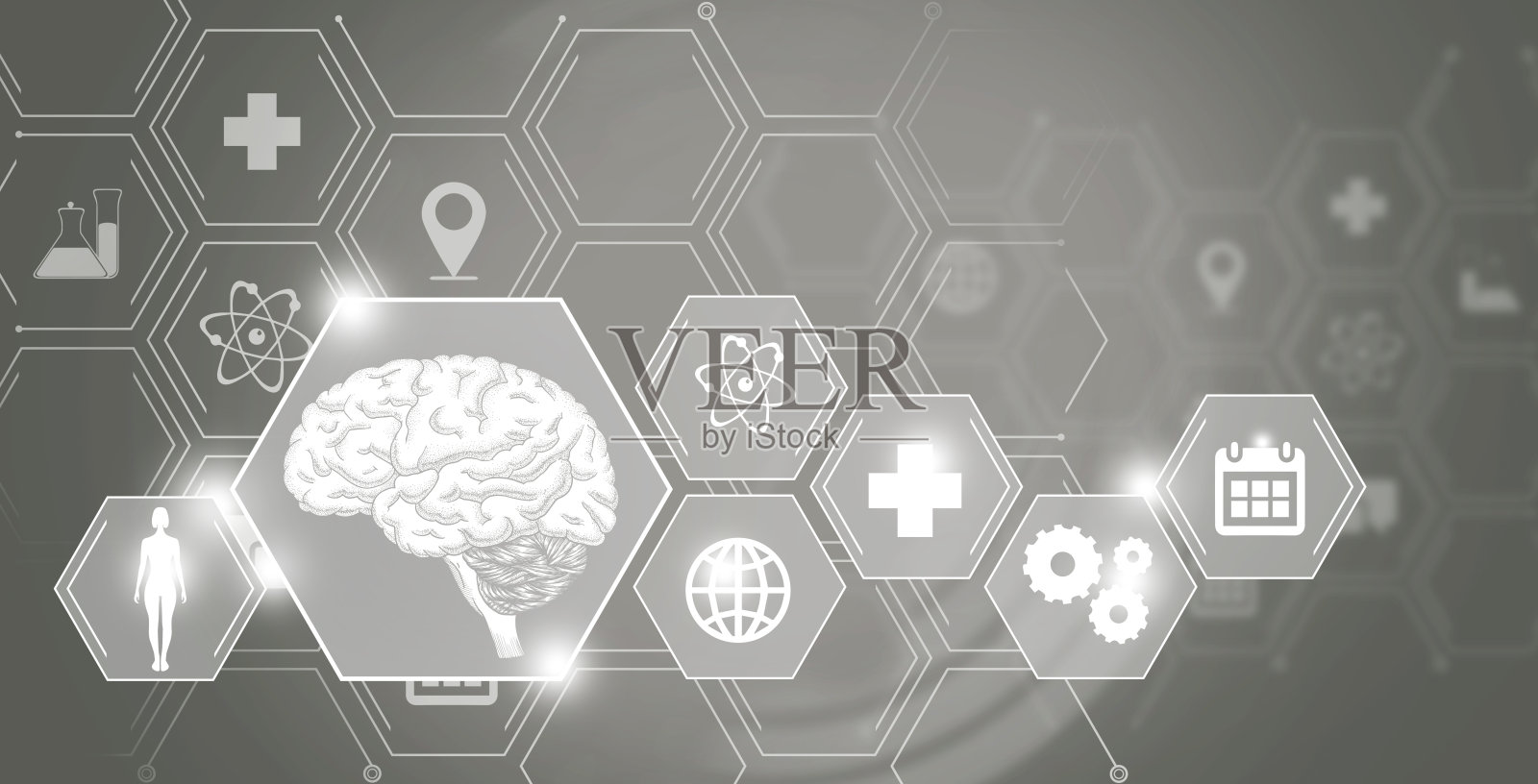 大脑器官与分子结构医疗背景图案插画图片素材