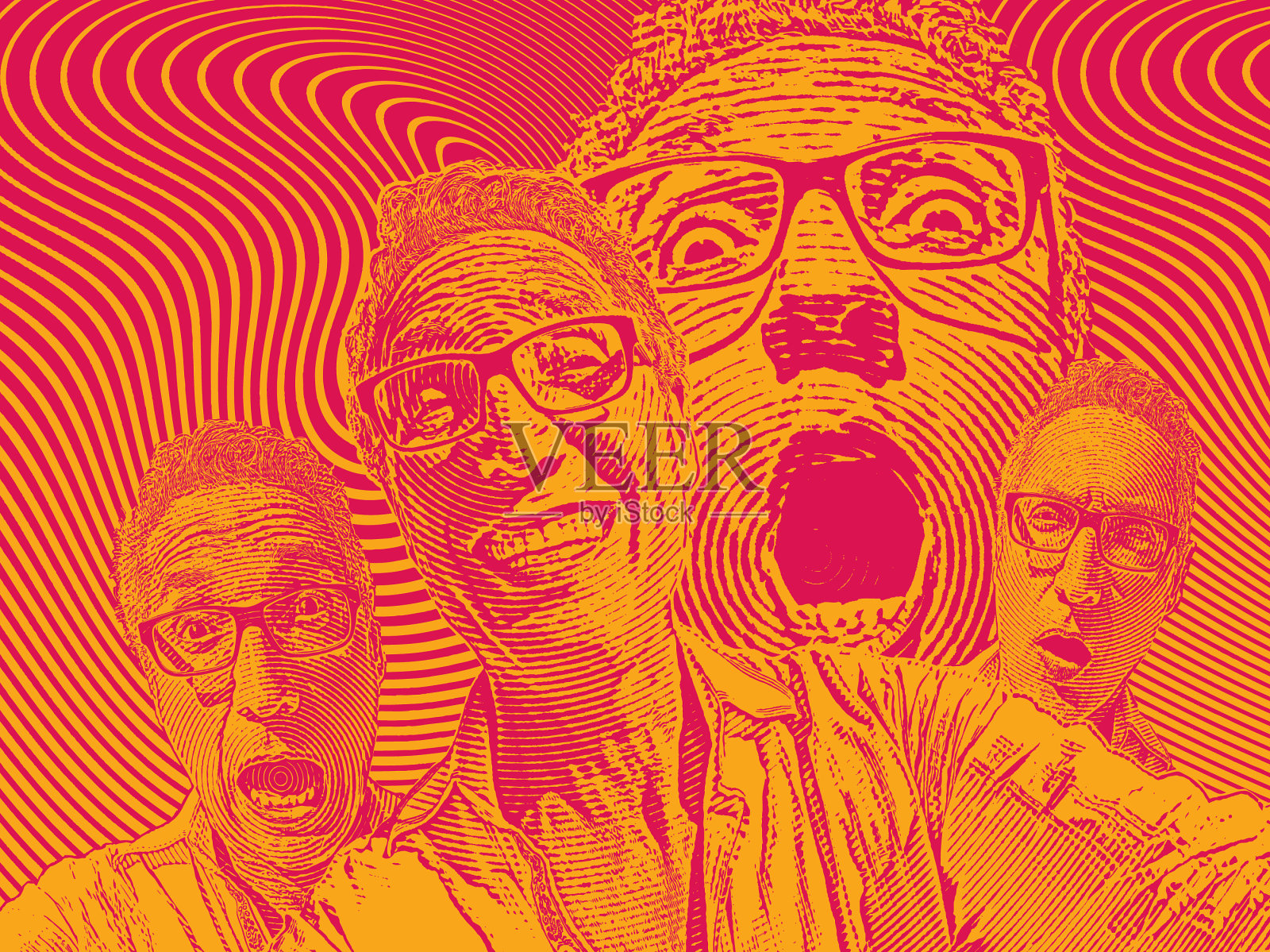 有很多面部表情的老年人插画图片素材