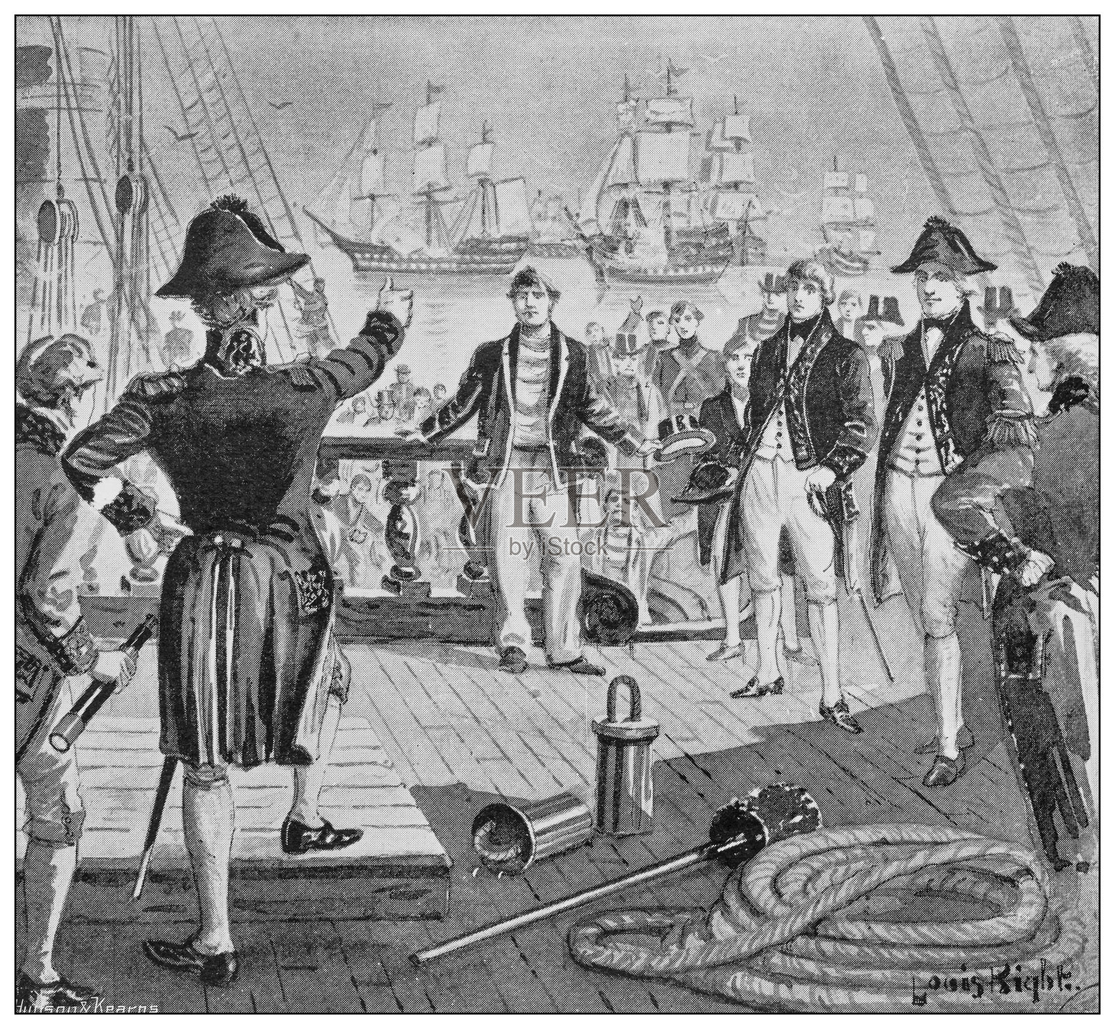 英国海军和陆军的古董插图:康沃利斯对他的士兵讲话插画图片素材