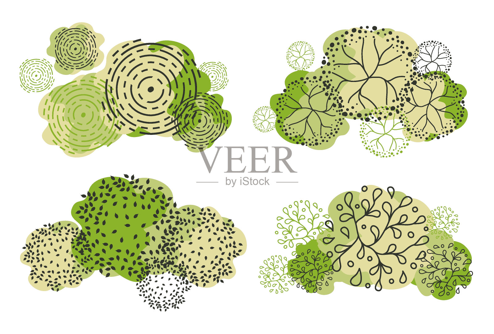 树为建筑平面图。随行人员设计。插画图片素材