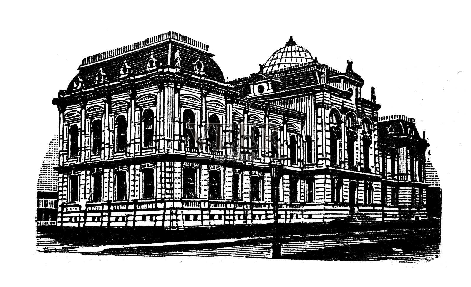 美国古董插图，德克萨斯地标和公司:加尔维斯顿，球高中插画图片素材