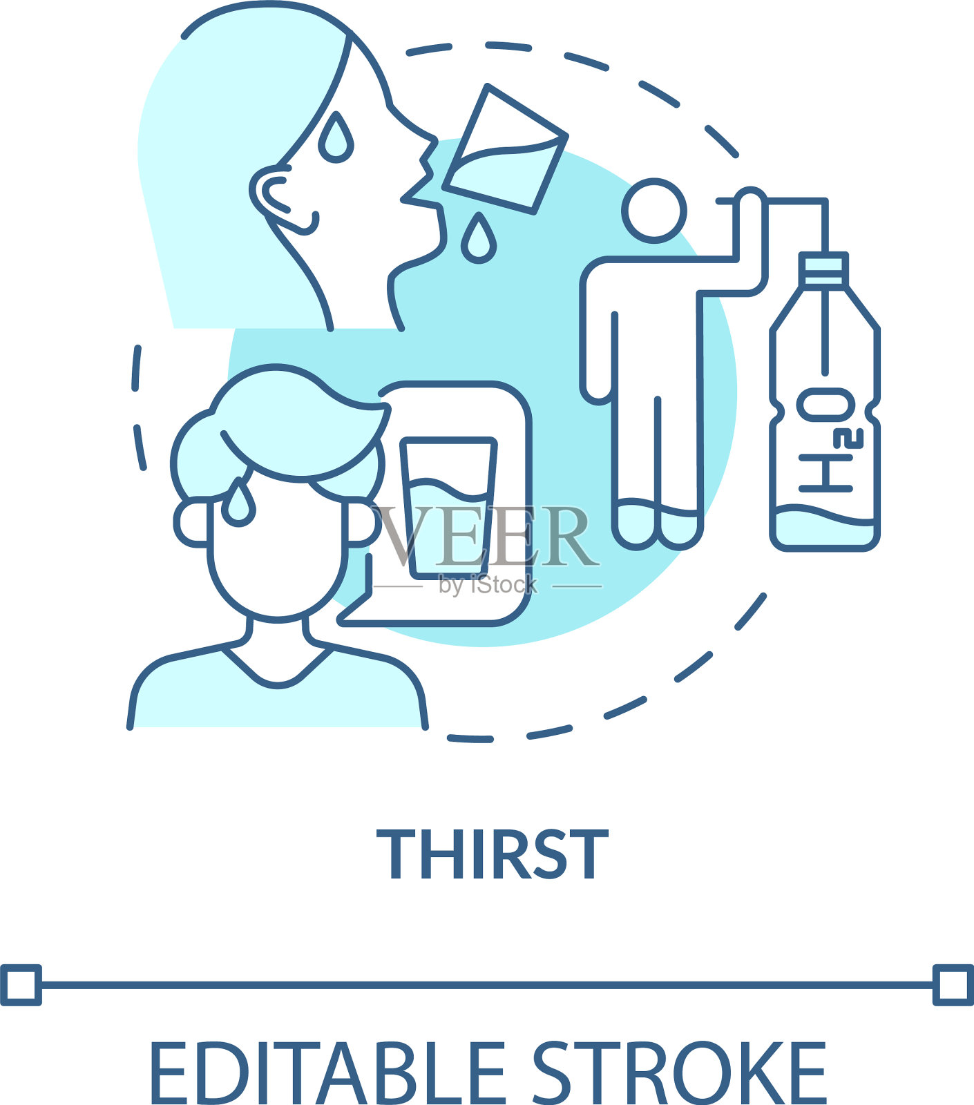 干渴蓝色概念图标插画图片素材