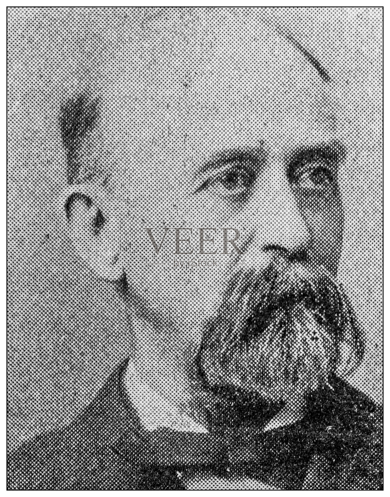 著名人物的古式肖像:卢修斯·弗雷德里克·哈伯德插画图片素材