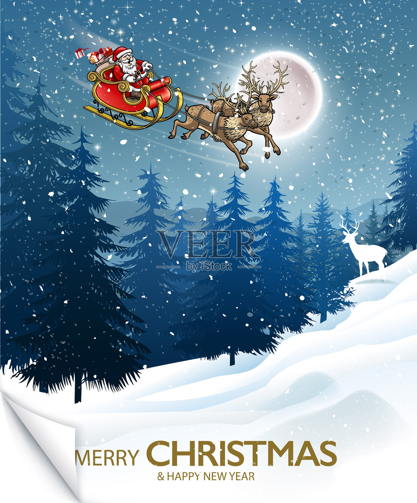 雪冠圣诞老人插画图片素材