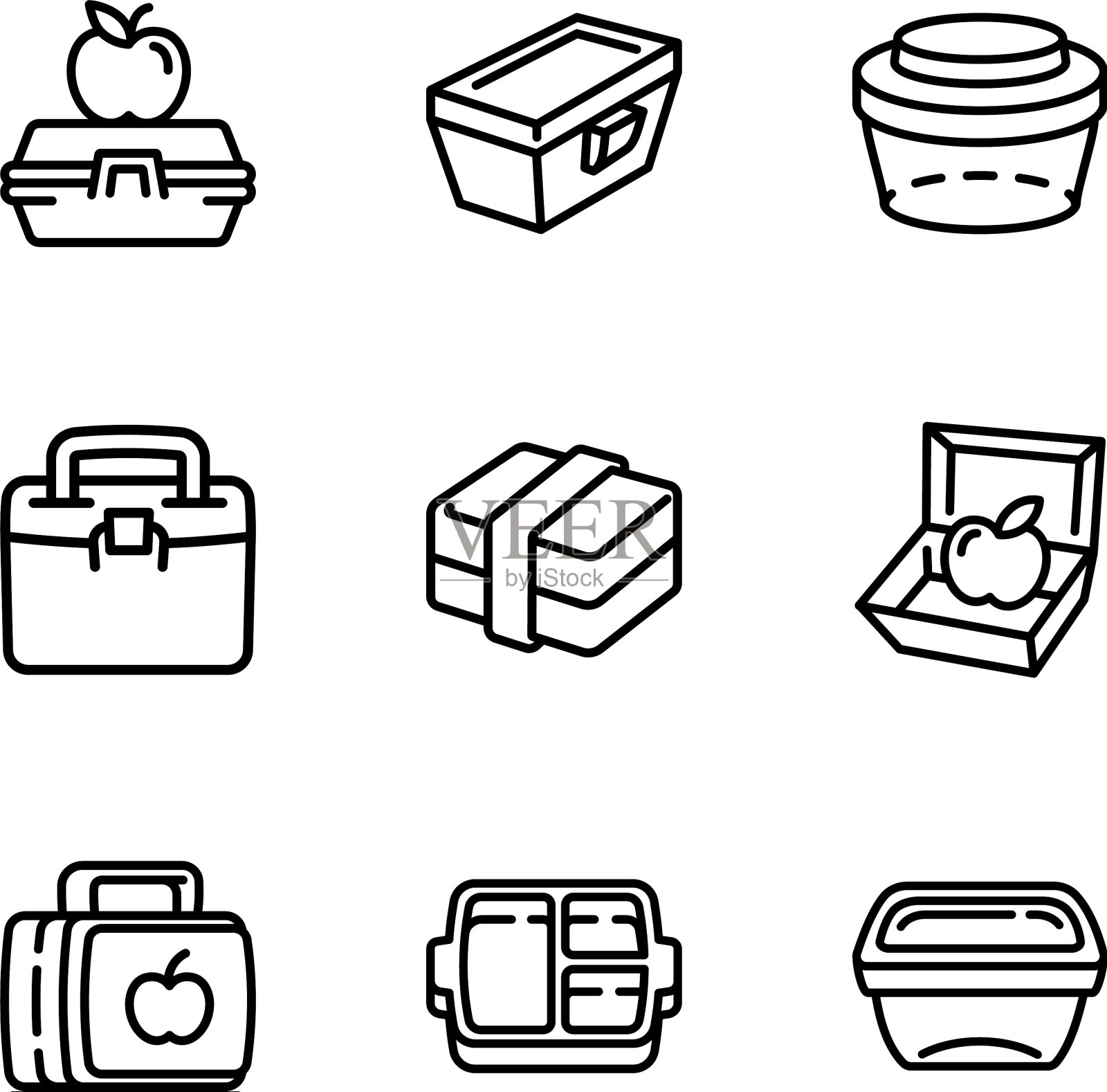 午餐盒图标设置轮廓风格图标素材