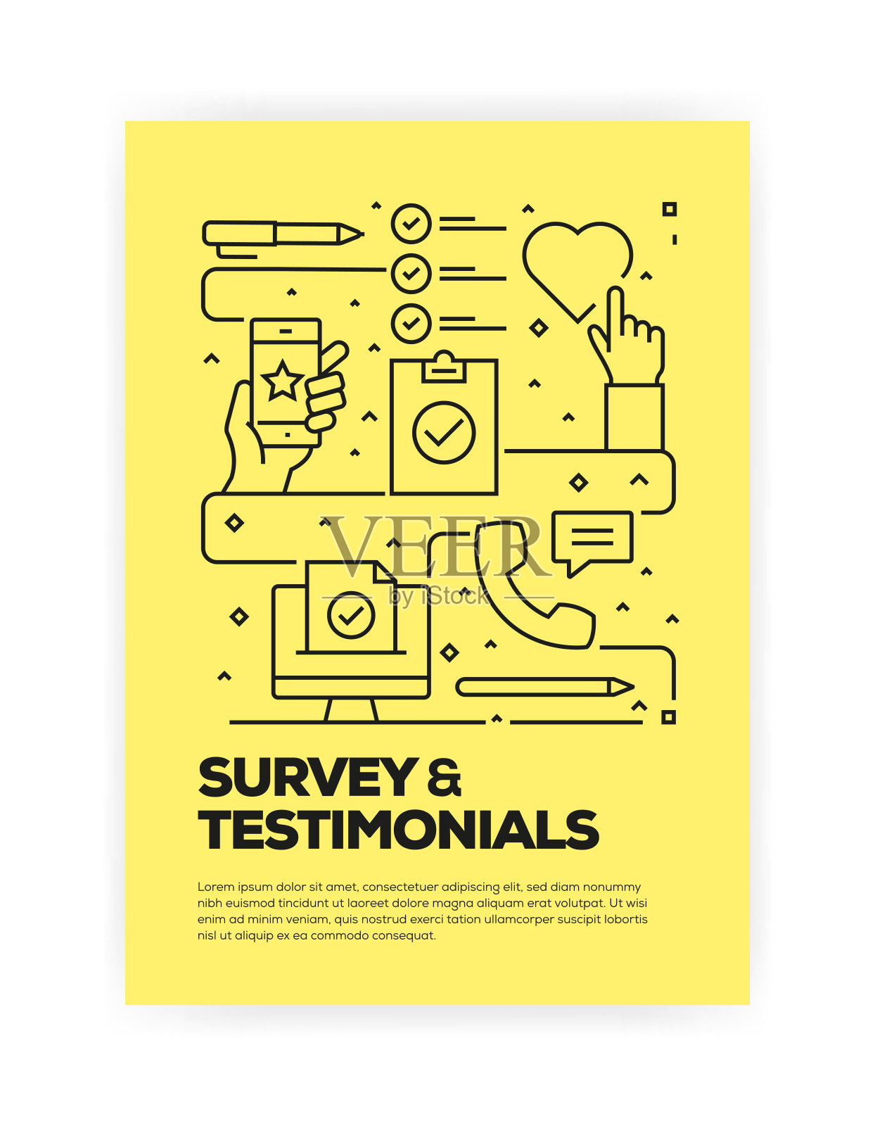 调查和奖状概念线风格的封面设计年度报告，传单，宣传册。插画图片素材