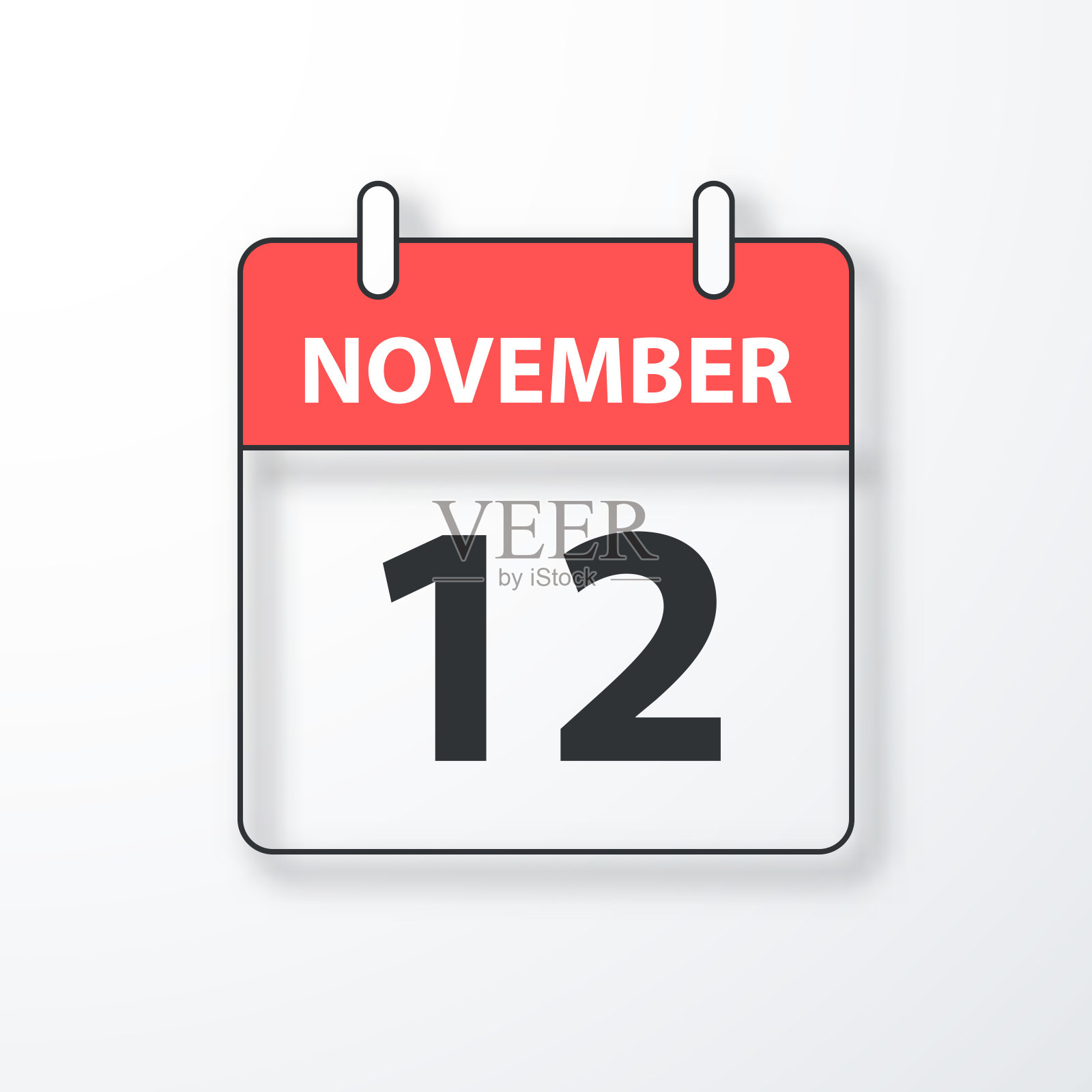 11月12日-每日日历-黑色大纲与阴影在白色背景插画图片素材