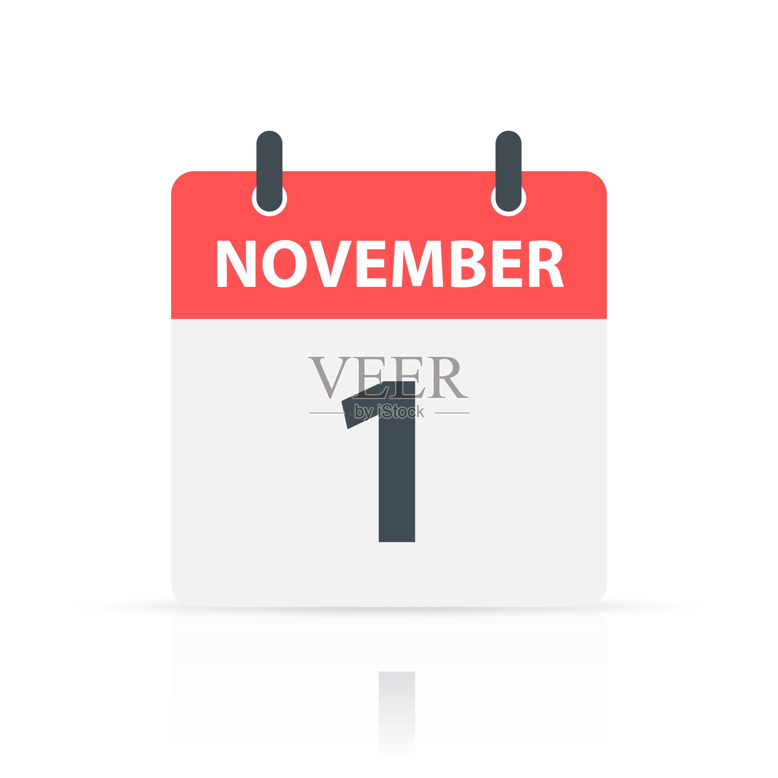 11月1日-日常日历图标与反思在白色背景插画图片素材