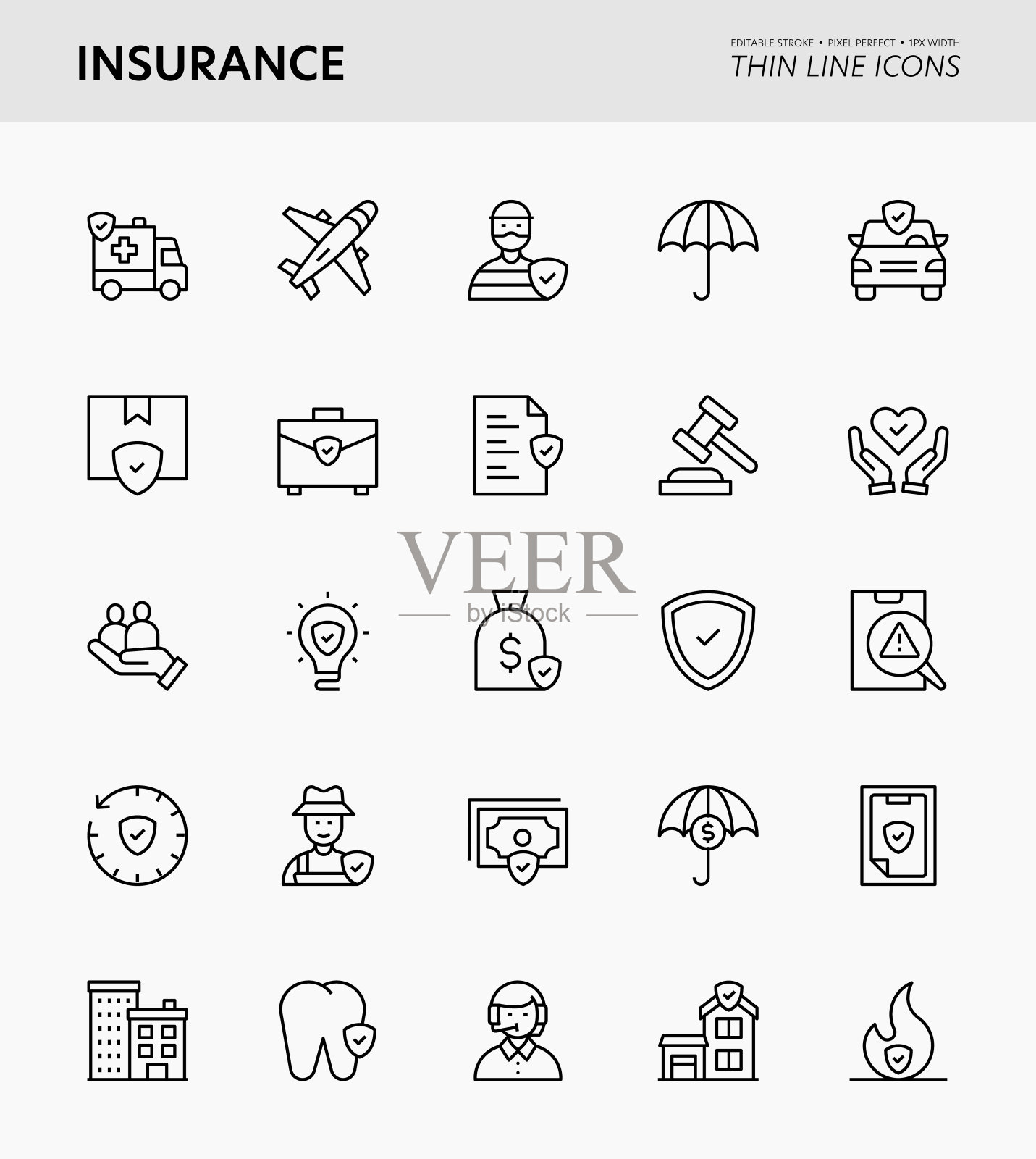 保险可编辑Stroke图标插画图片素材
