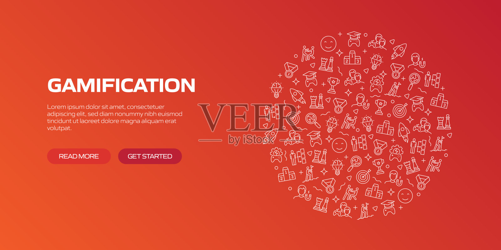 游戏化网络横幅与线性图标，时髦的线性风格矢量插画图片素材