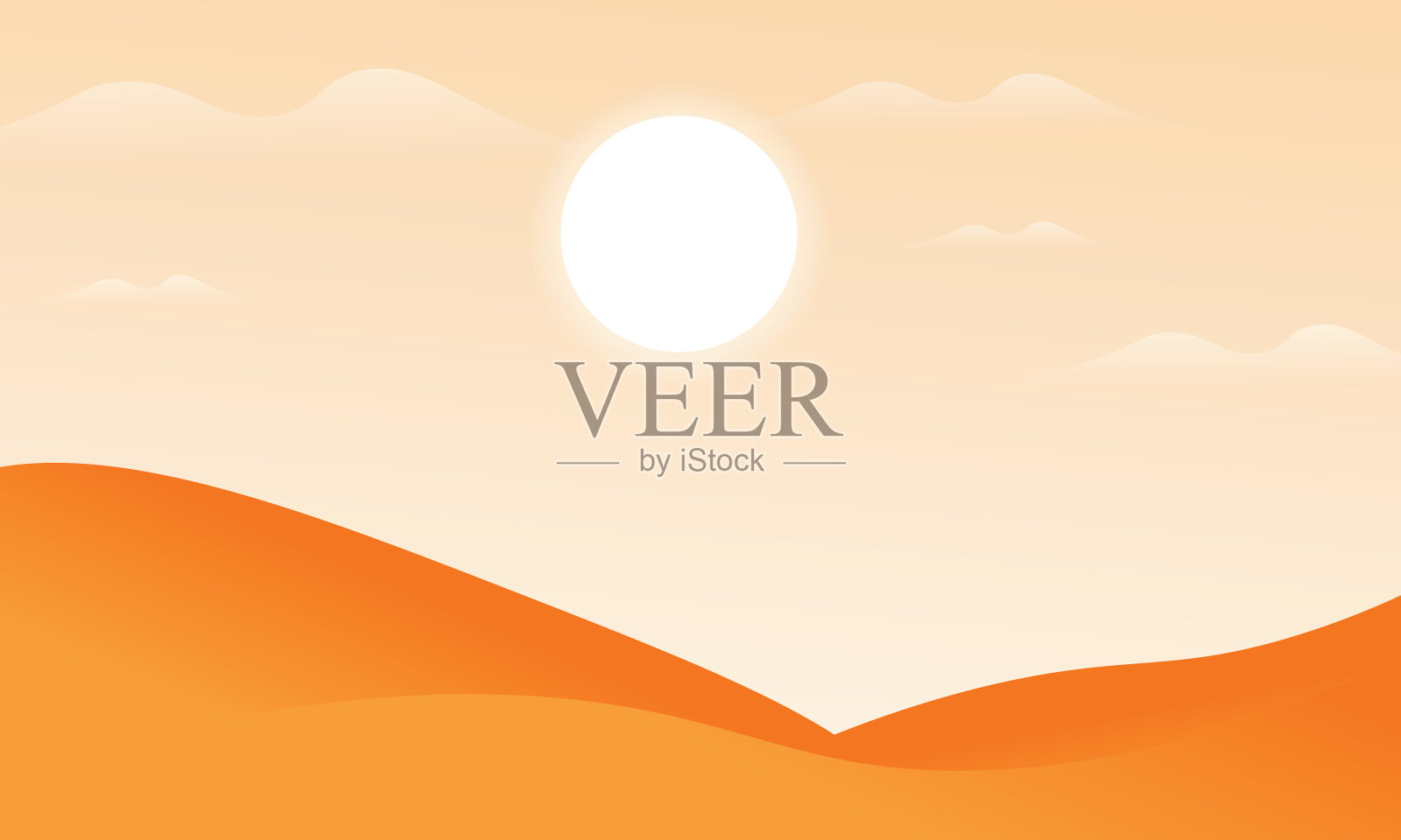 沙漠沙丘上明亮的日出。插画图片素材