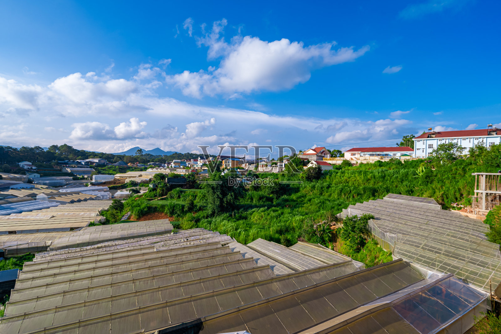 越南大叻市的山村里到处都是绿色的房子照片摄影图片