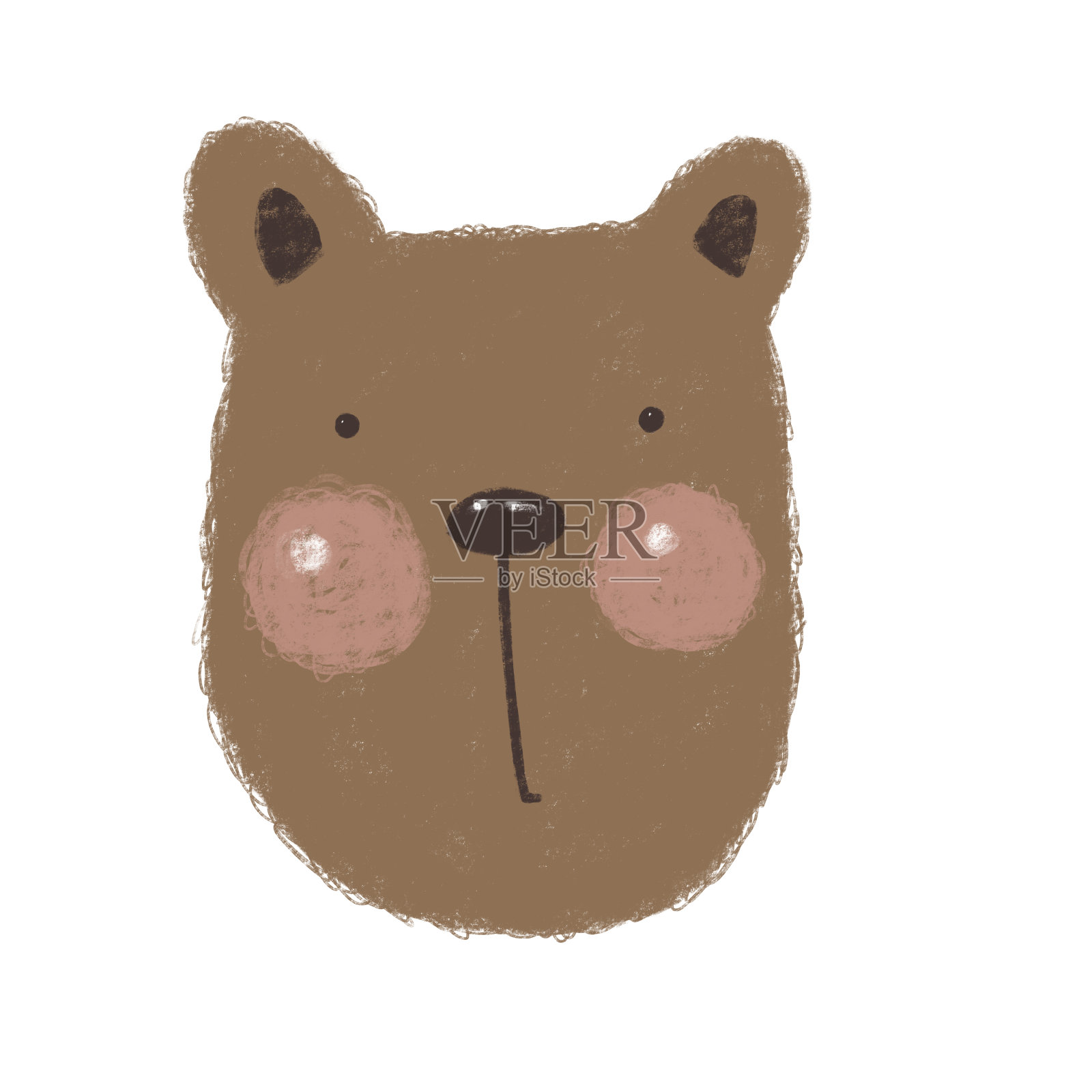 可爱的棕色泰迪熊hygge斯堪的纳维亚风格插图头部在白色背景。设计元素图片