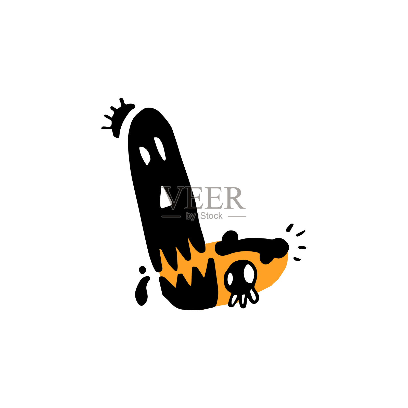 手绘排版-字母涂鸦-字母“L”与头骨插画图片素材