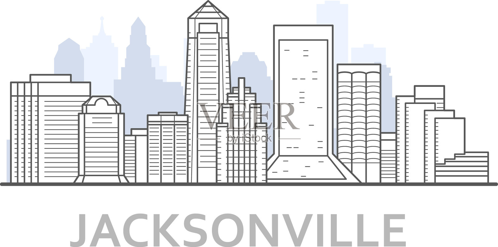 杰克逊维尔城市天际线佛罗里达-轮廓插画图片素材