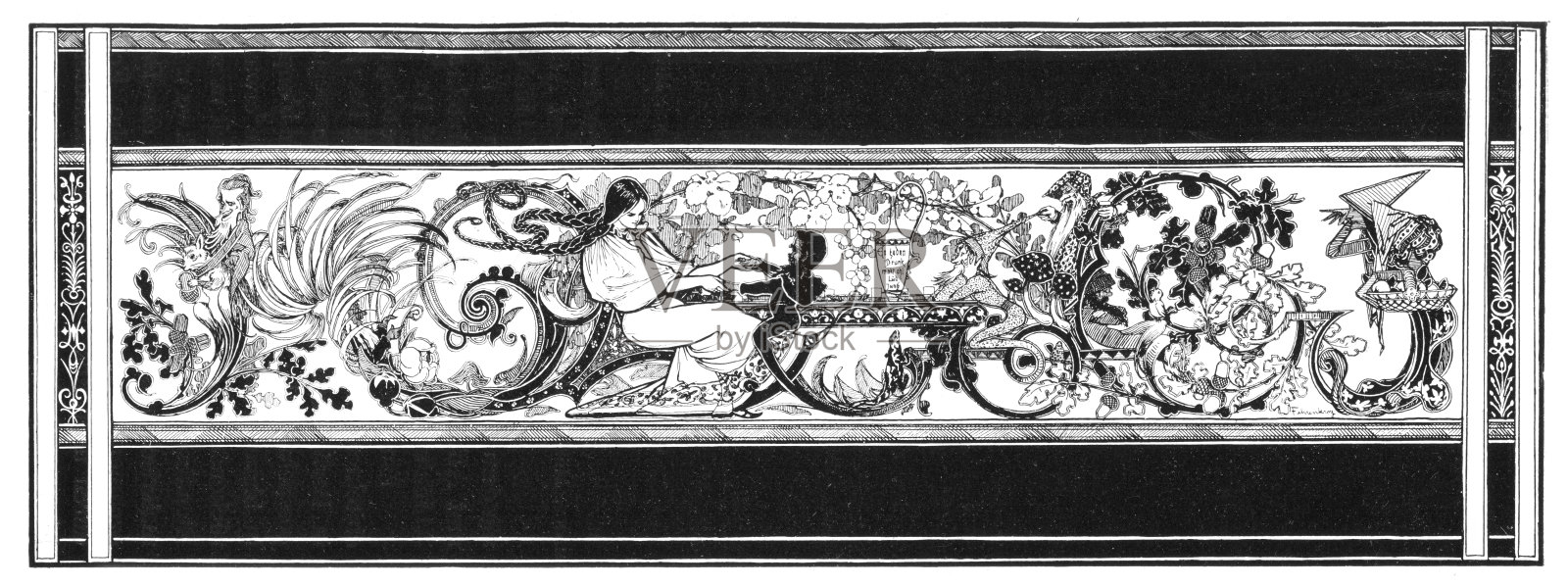 童话白雪新艺术插画1898年插画图片素材