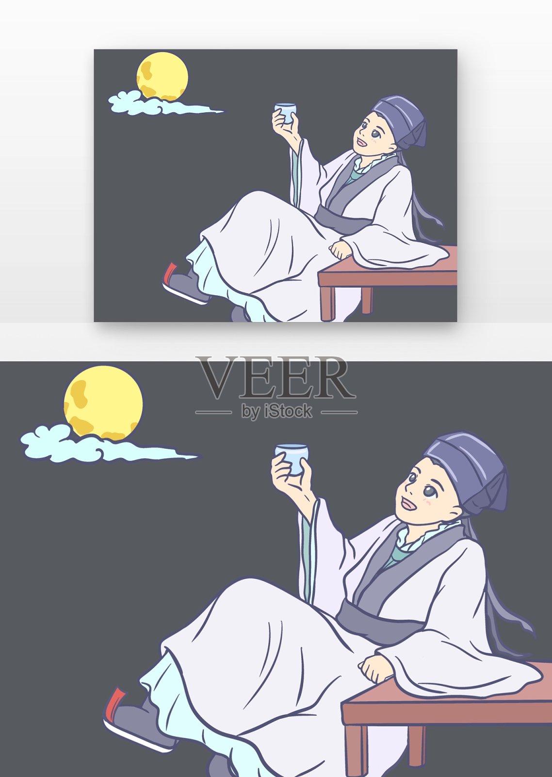 可爱手绘中秋赏月饮酒人物设计元素图片