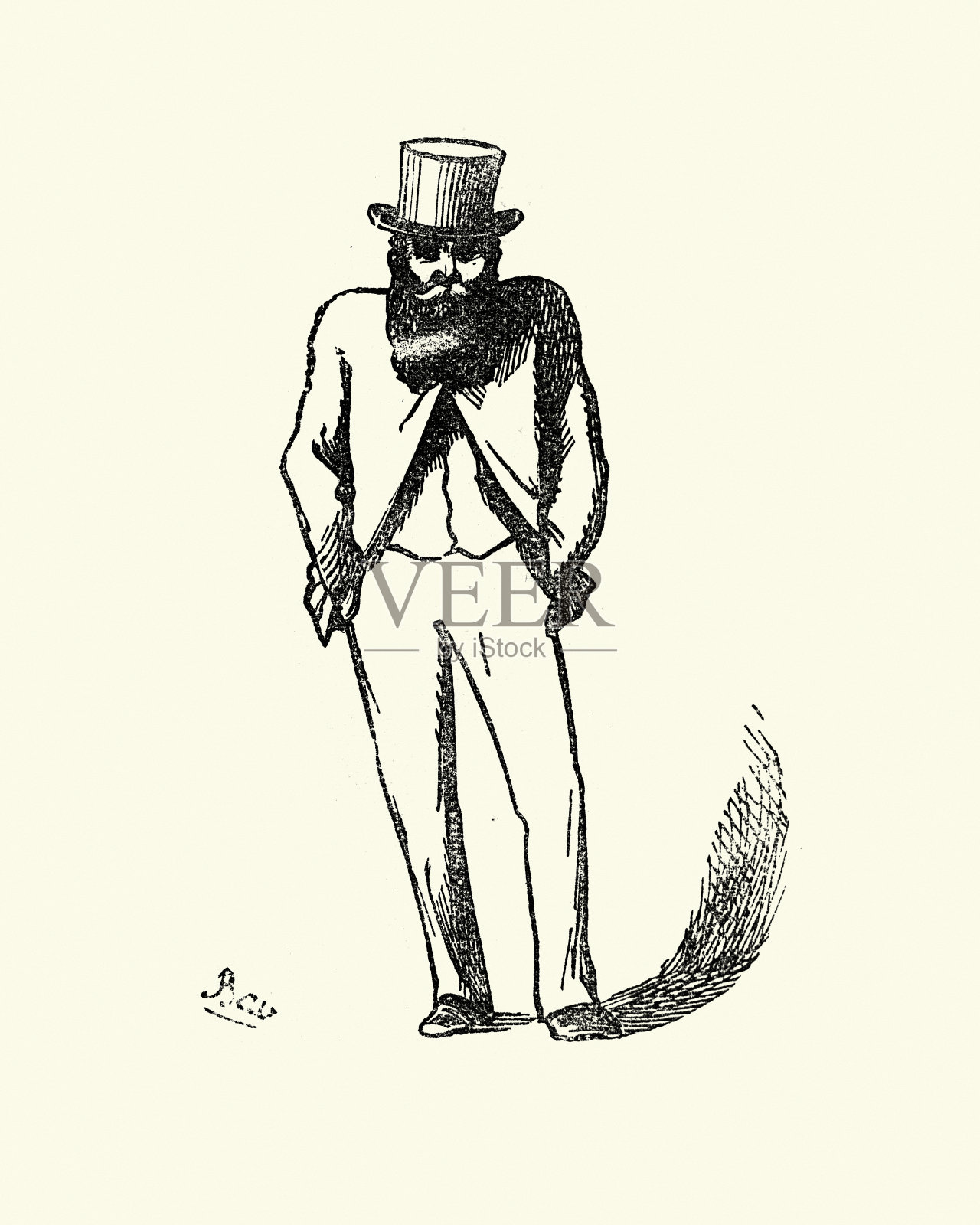 非常忧郁的绅士，维多利亚时代的伦敦人物插画图片素材