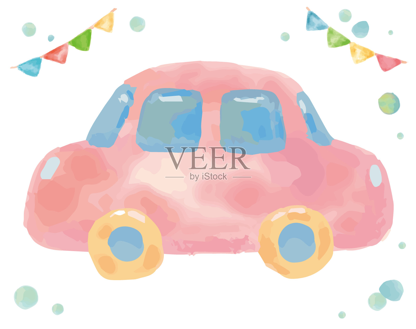 水彩玩具车。矢量插图。插画图片素材