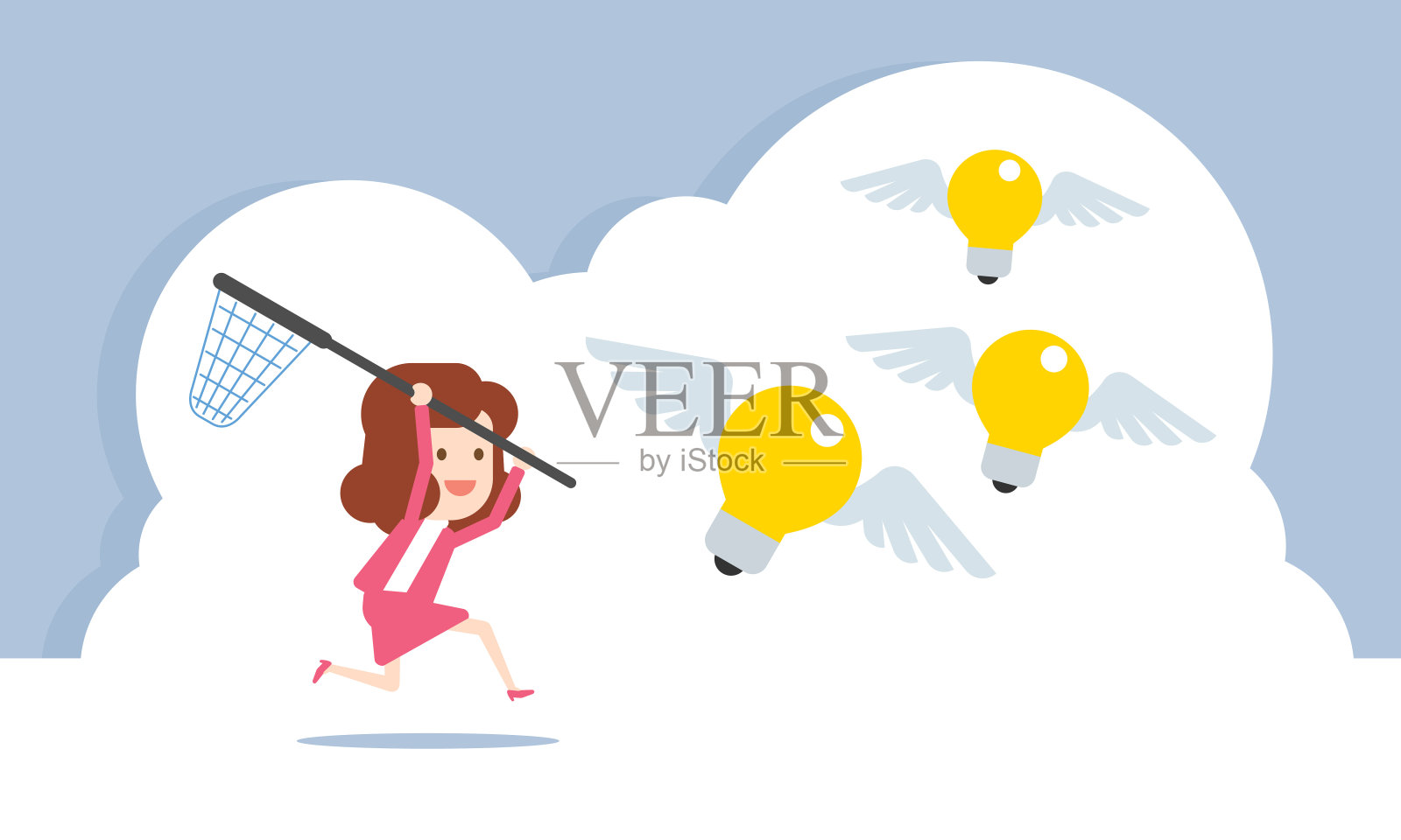 女商人试图抓住灯泡的灵感插画图片素材