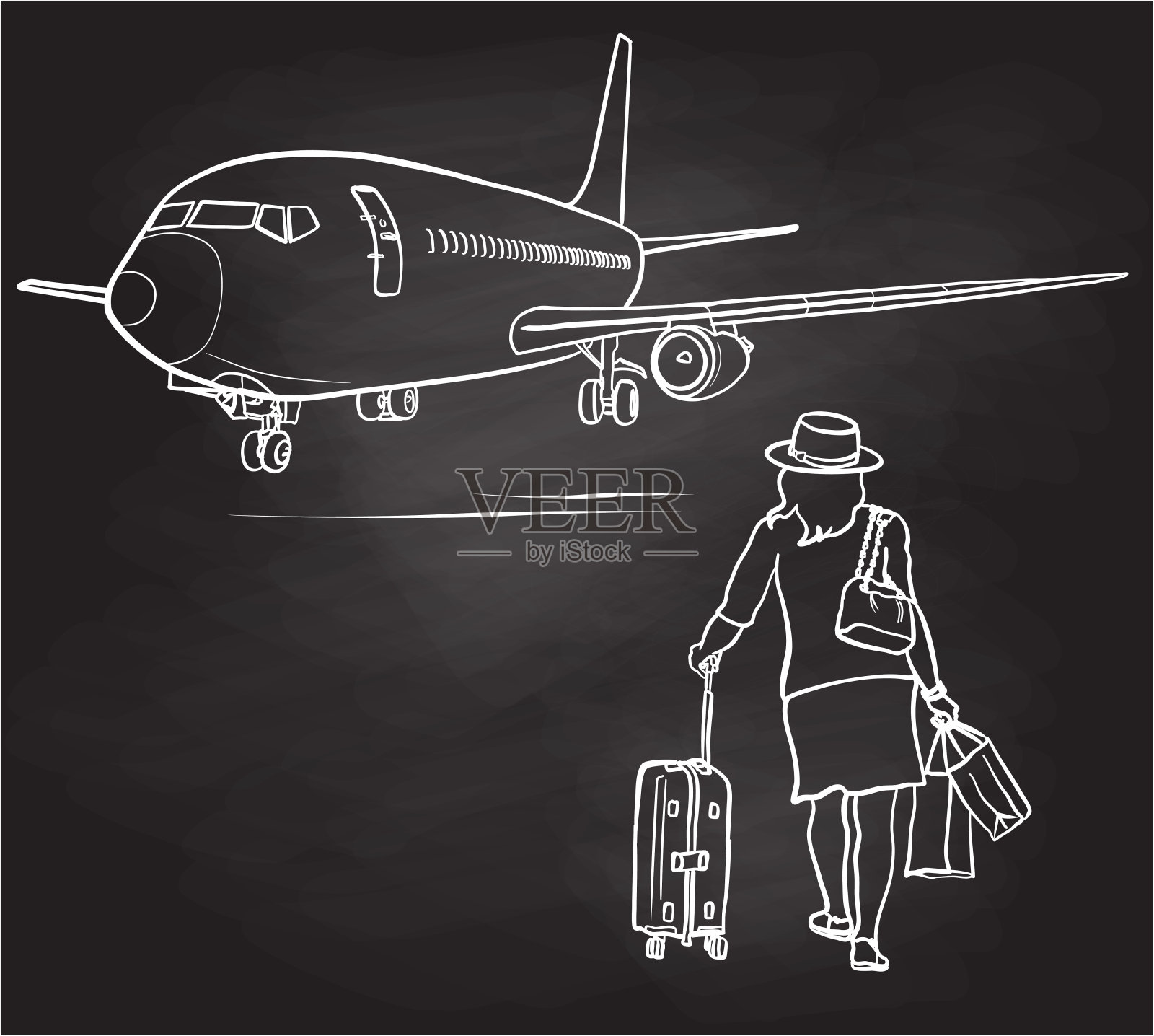 波音飞机黑板插画图片素材