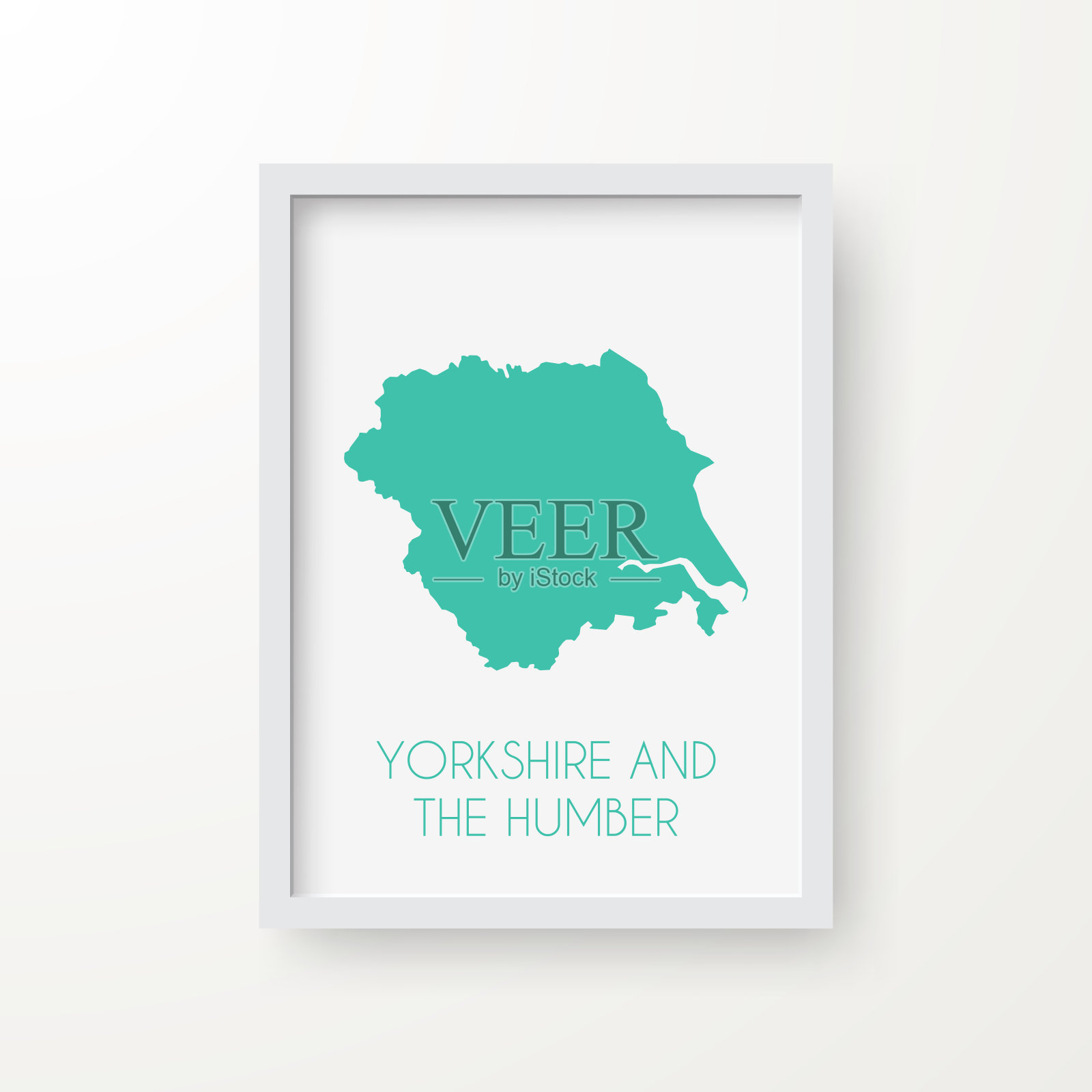 约克郡和亨伯地图在白色背景的框架里插画图片素材