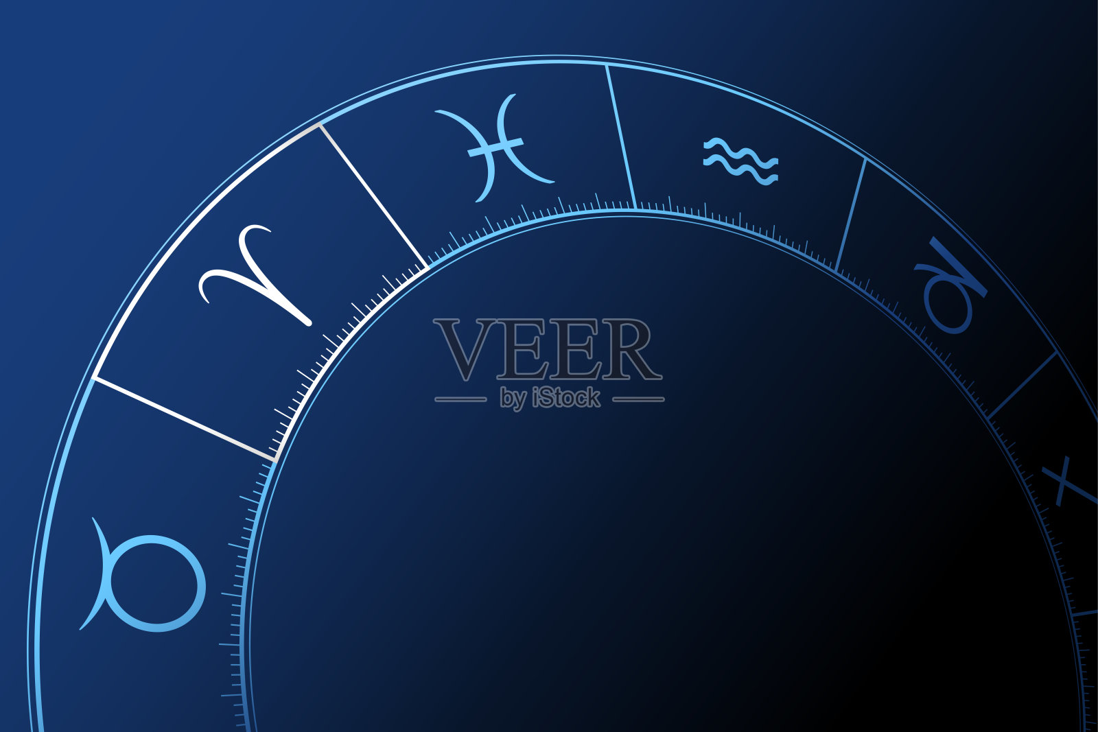 白羊座在黄道十二宫的轮子上的标志在蓝色的背景插画图片素材