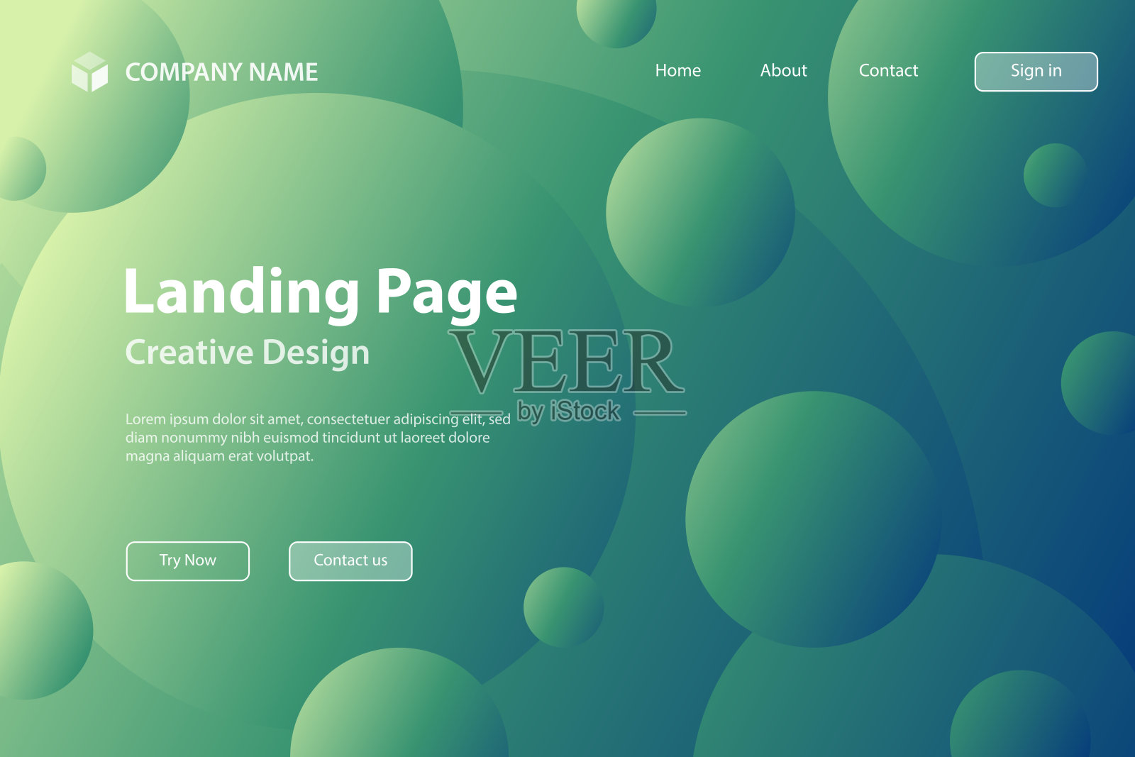 登陆页面模板-抽象几何背景与绿色梯度圆插画图片素材