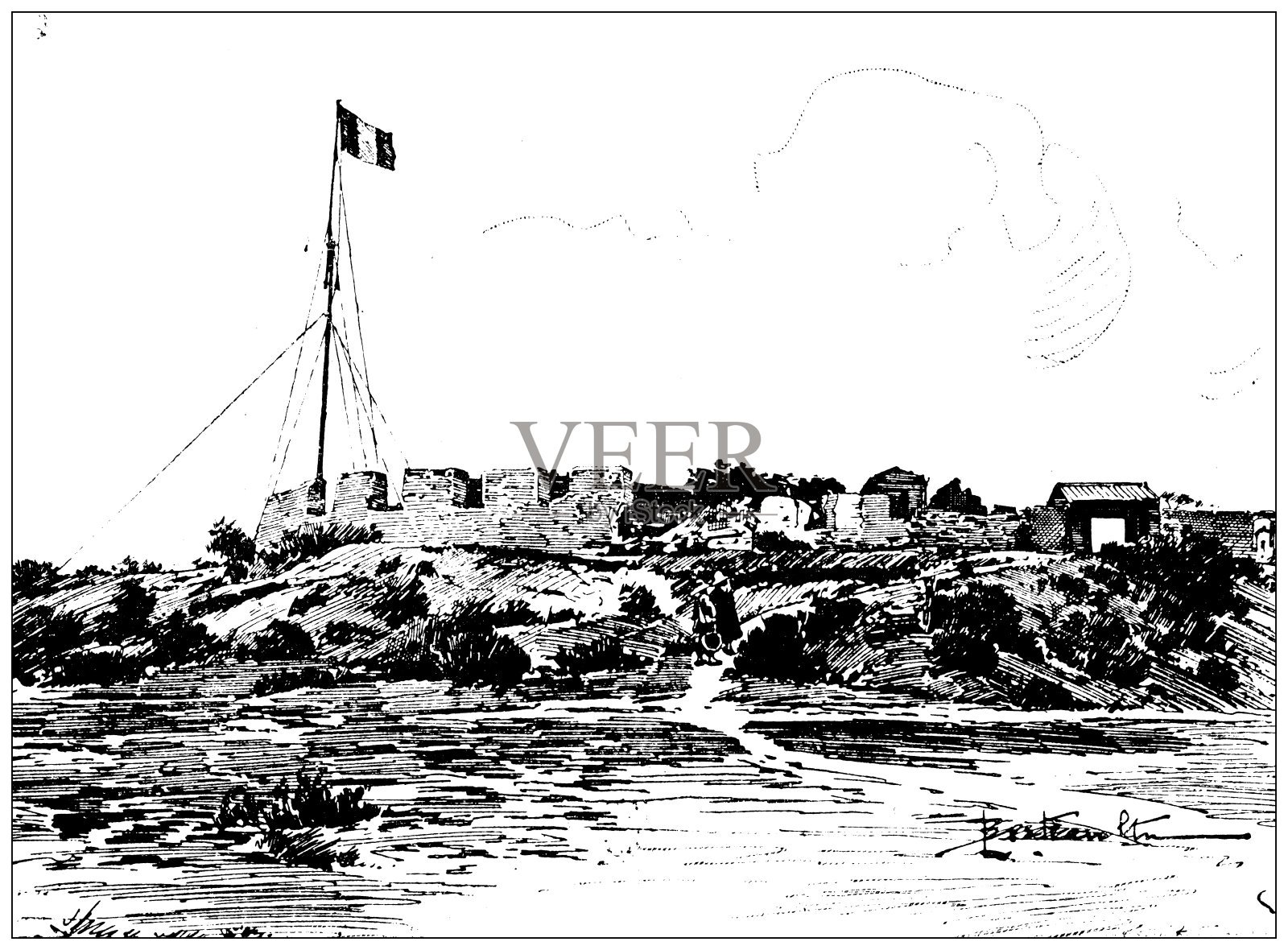 古色古香的形象:在中国的法国人:苏洋堡插画图片素材