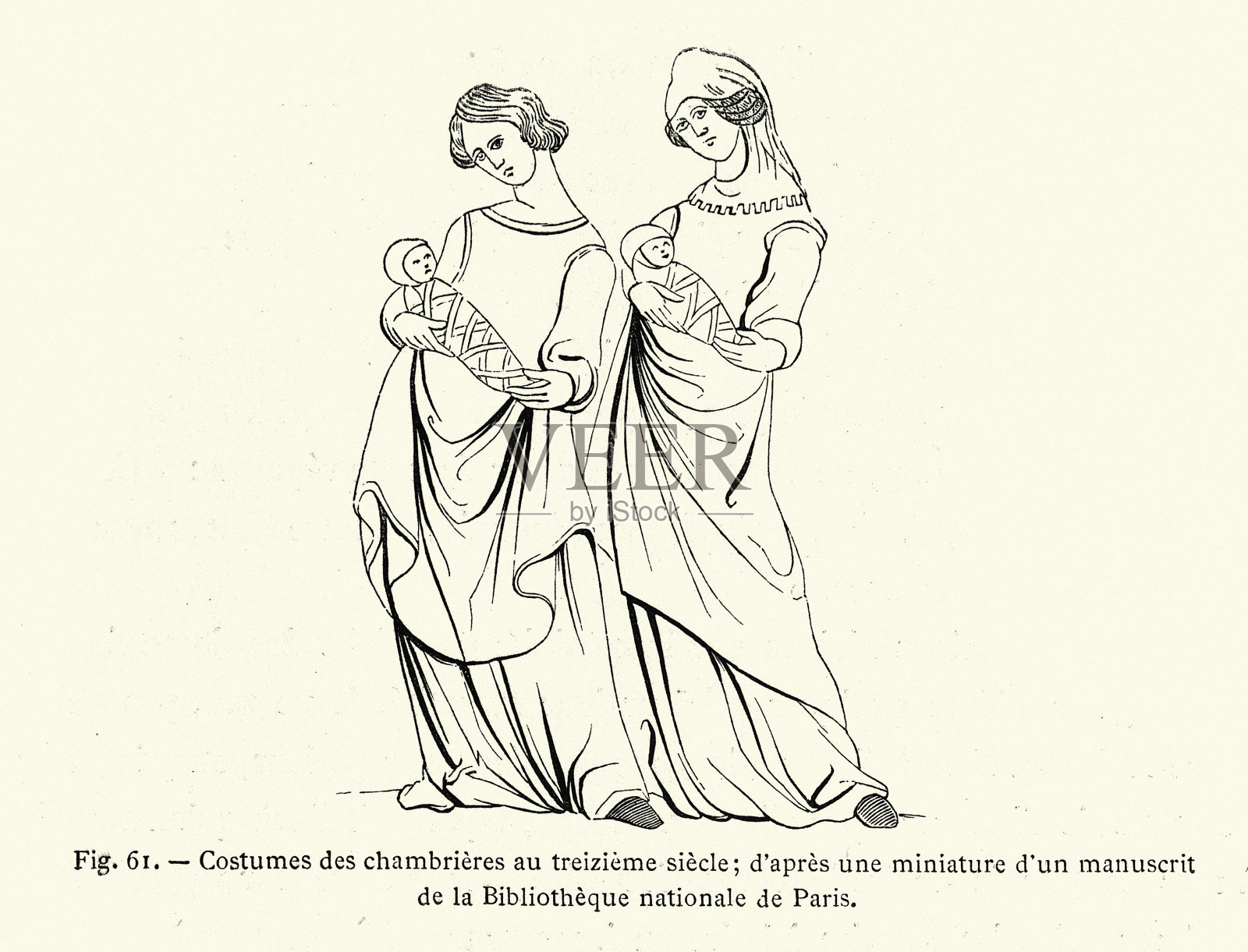 新妈妈，襁褓中的婴儿，中世纪的历史，13世纪的时尚插画图片素材