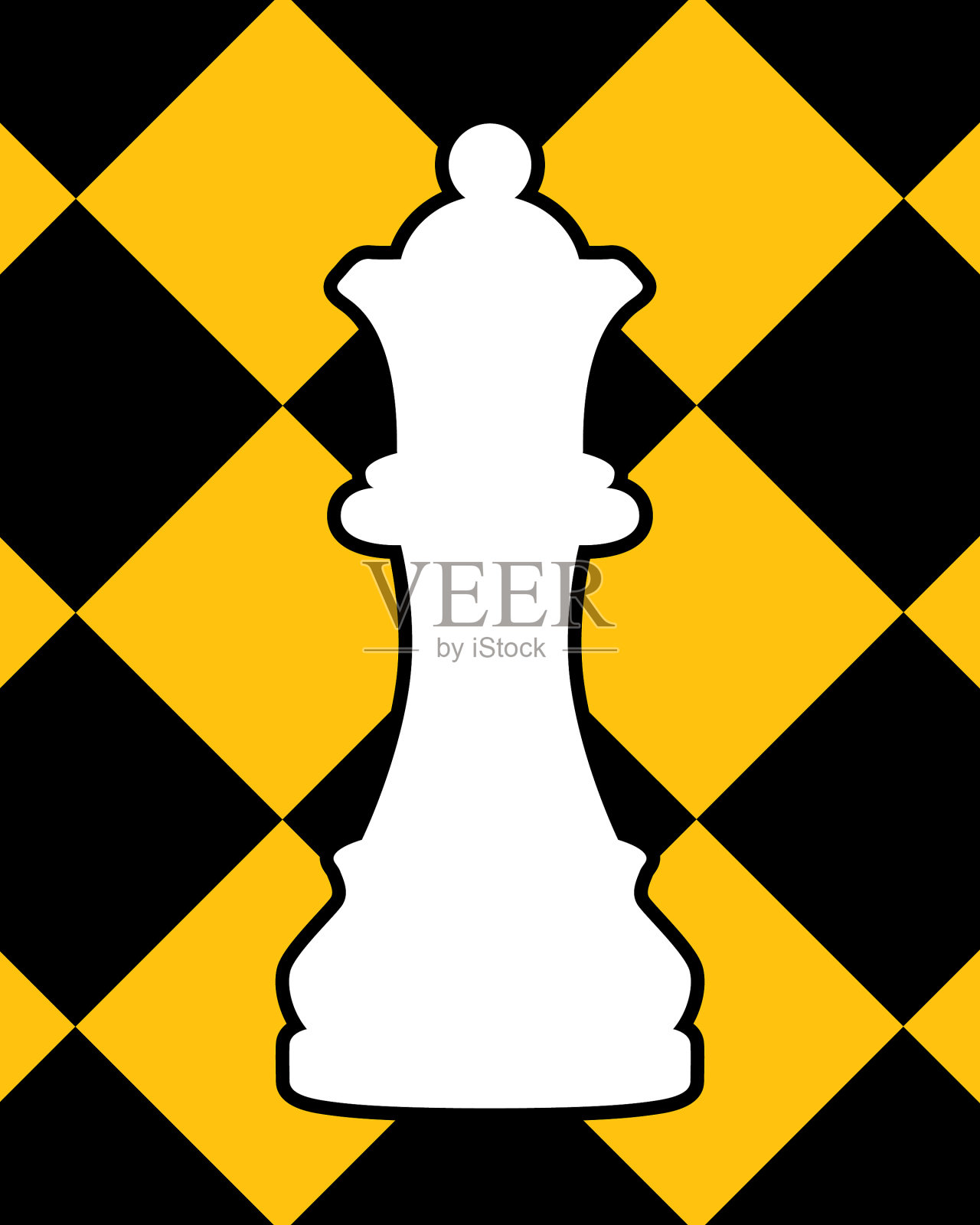 黑金棋盘上的白皇后插画图片素材