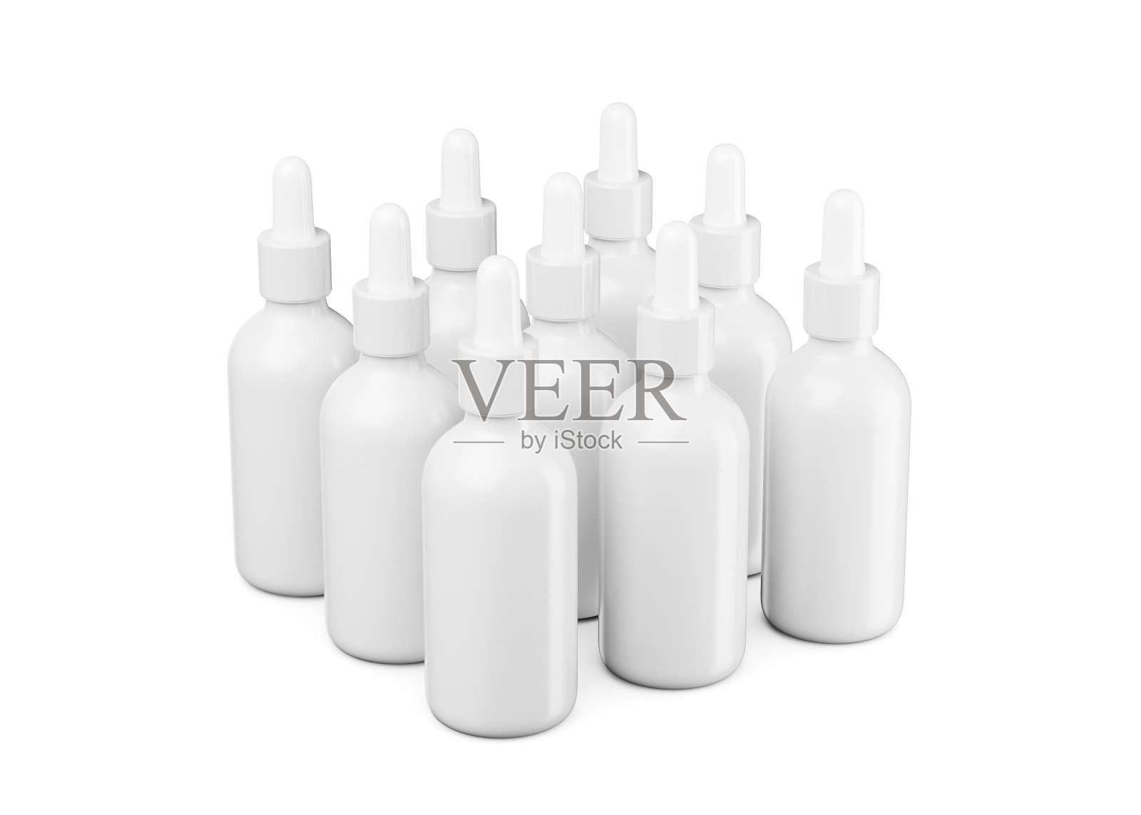 3d集白色空白化妆品油滴瓶隔离在白色背景，3d插图照片摄影图片