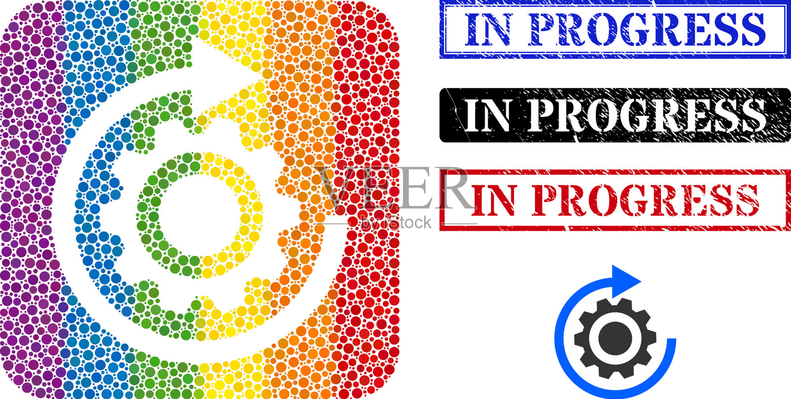 正在进行的垃圾密封和星点镶嵌齿轮插画图片素材