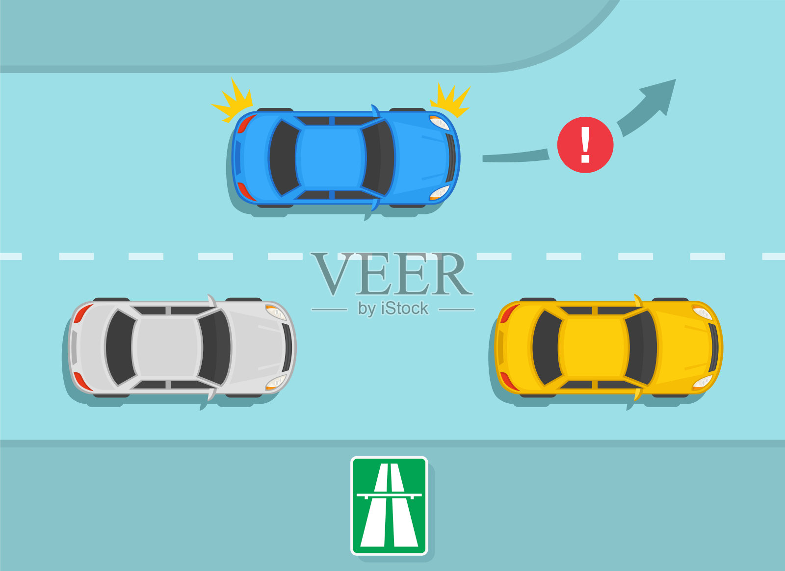 高速公路上不准左转或掉头。高速公路、高速公路、高速公路的交通规则。不允许左转。插画图片素材