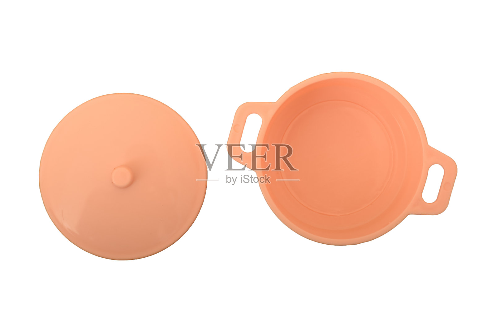 白色背景上的塑料烹饪锅。照片摄影图片