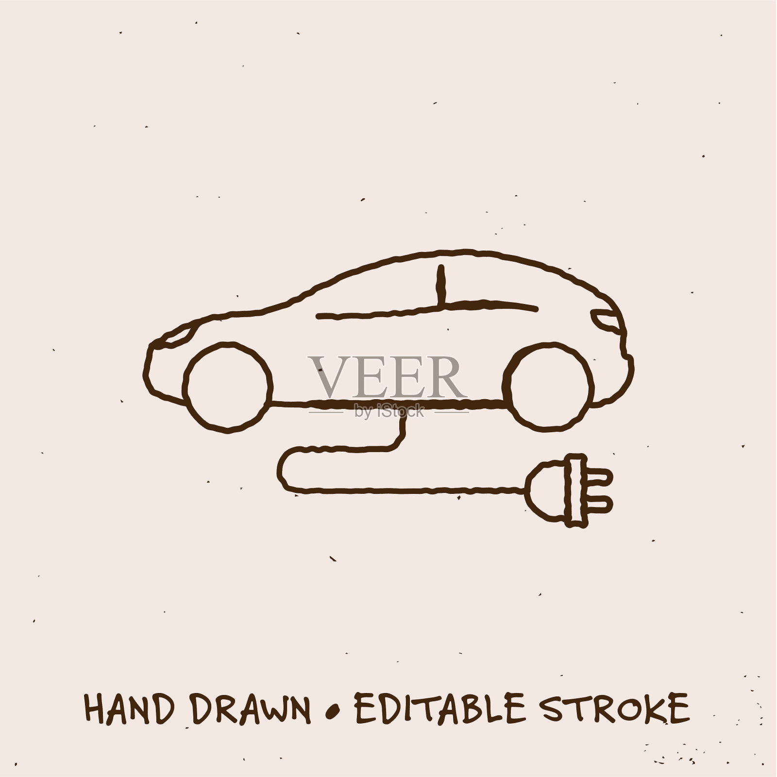 手绘电动汽车线图标与可编辑的笔触插画图片素材