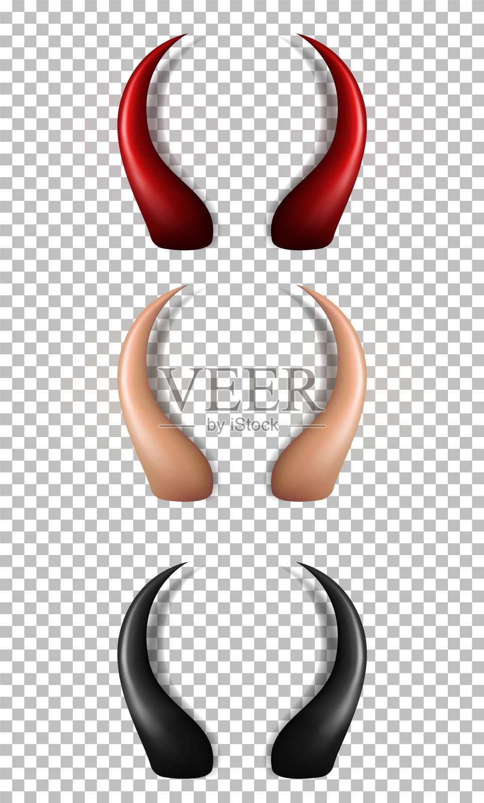 3D红色，米色和黑色光泽守护角隔离在透明的背景。插画图片素材