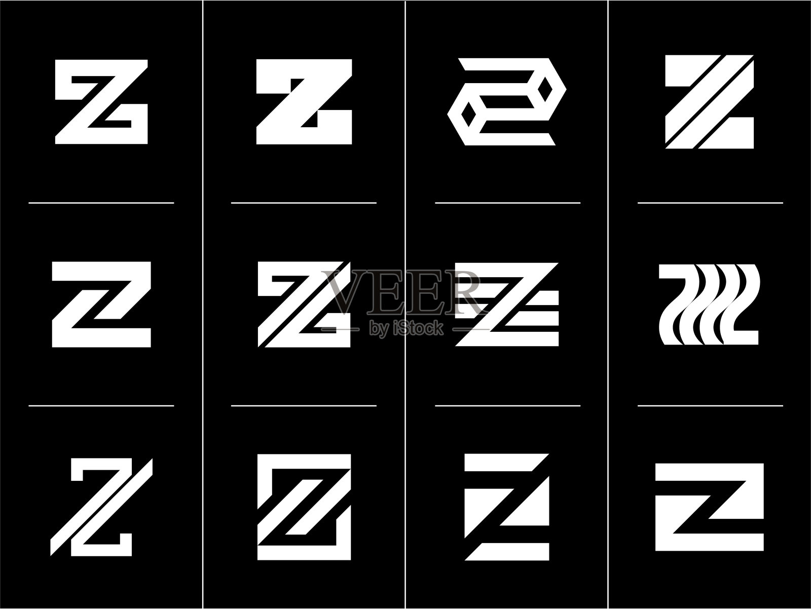 极简线条抽象字母Z设计集。现代简单的首字母Z品牌。插画图片素材