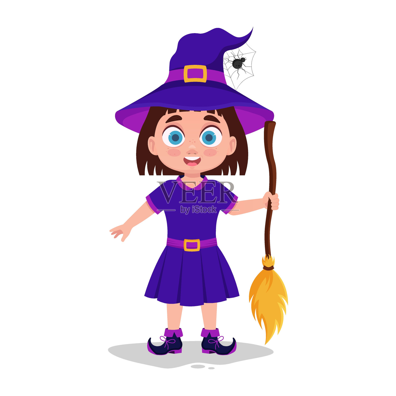 打扮成女巫的孩子去参加万圣节插画图片素材