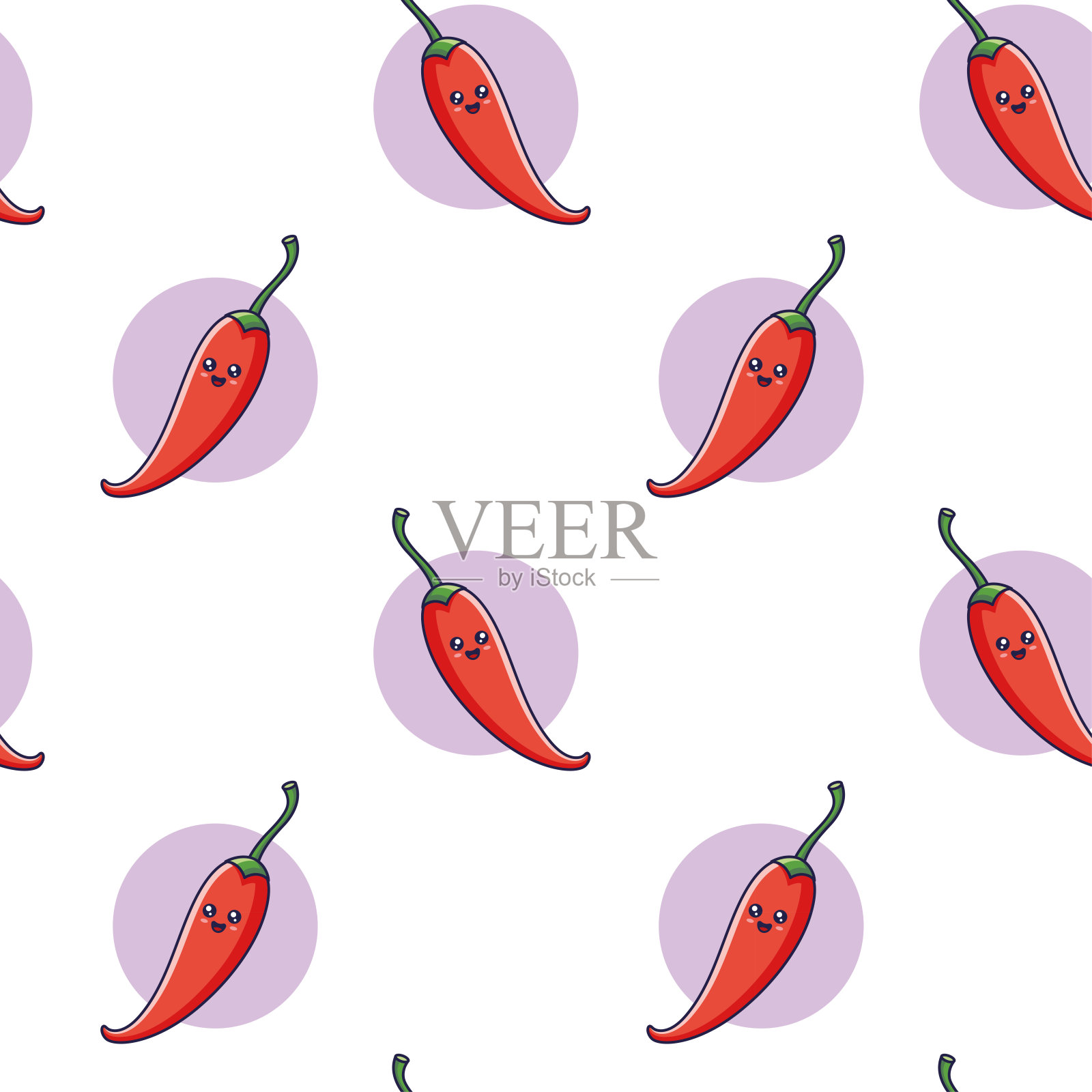 可爱的卡哇伊红辣椒无缝图案涂鸦风格。矢量手绘卡通红辣椒辣椒插图。插画图片素材
