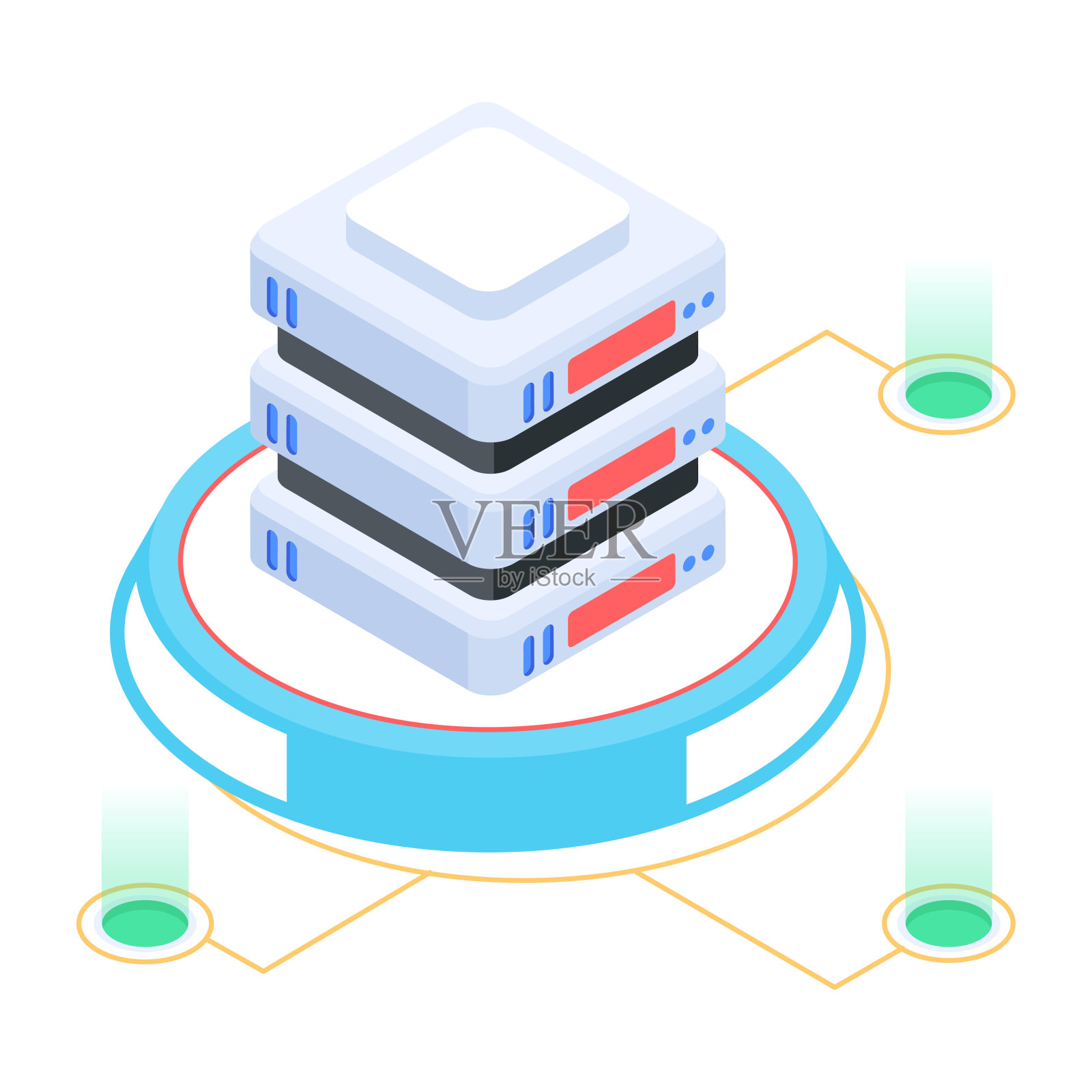数据库，网络托管，服务器和云管理等距插画图片素材