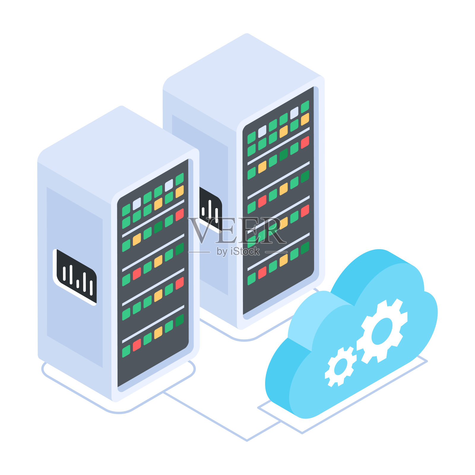数据库，网络托管，服务器和云管理等距插画图片素材
