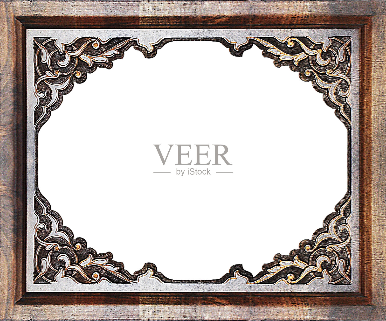 木雕矩形框架与阿拉伯图案。照片摄影图片