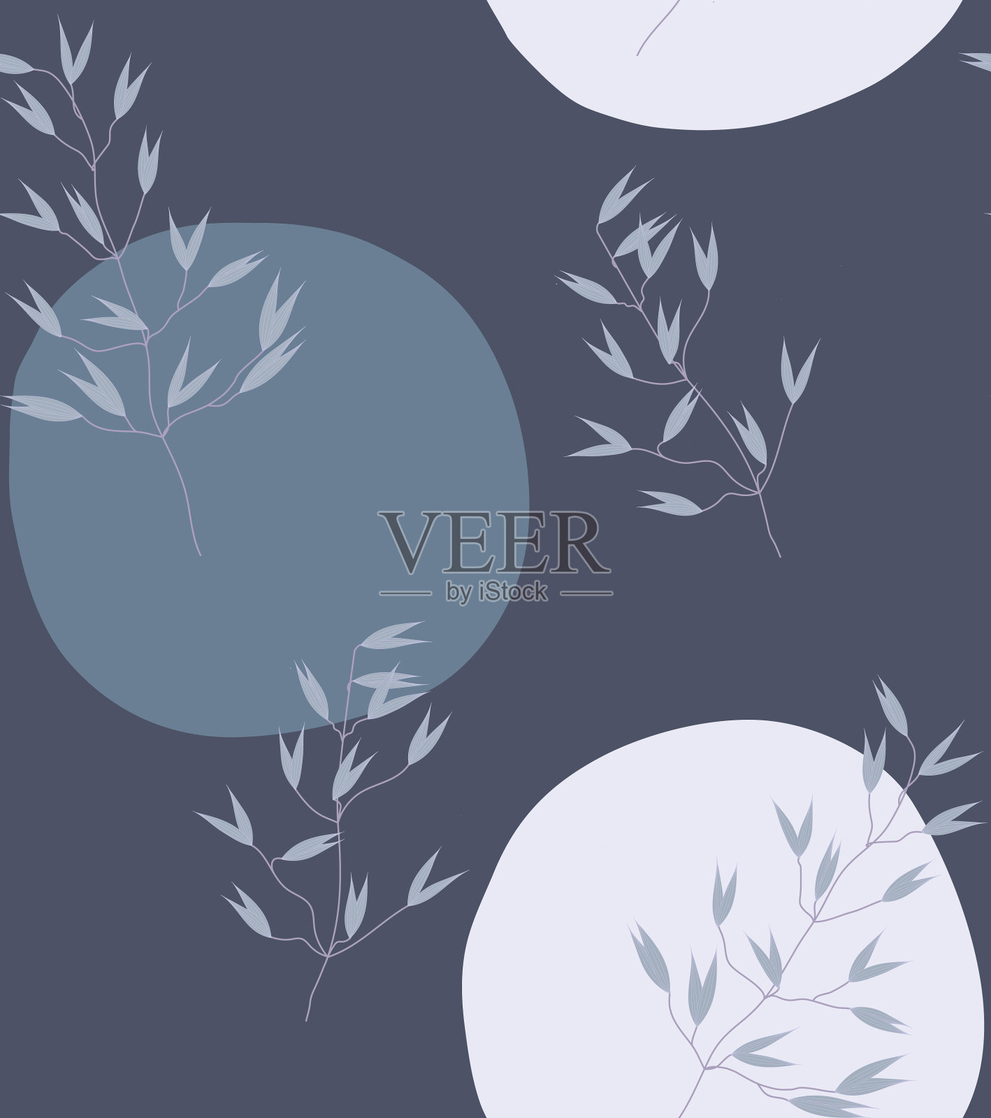 野生燕麦植物的无缝图案和随意的圆圈在深蓝色的背景插画图片素材