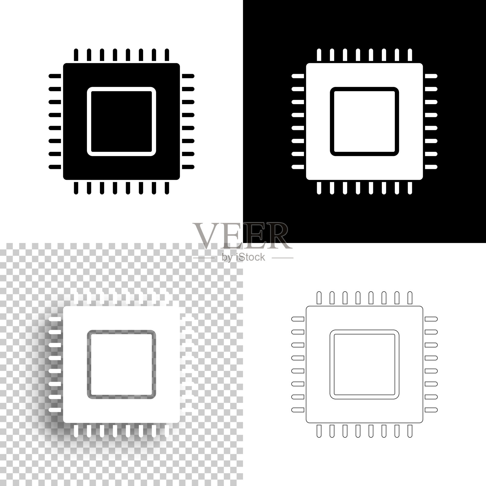 微芯片。图标设计。空白，白色和黑色背景-线图标插画图片素材