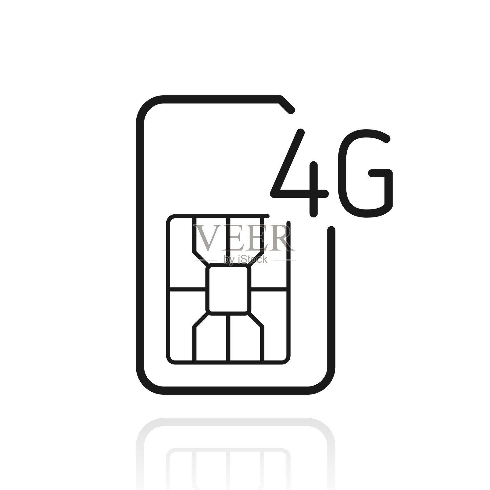 4G SIM卡。白色背景上反射的图标插画图片素材