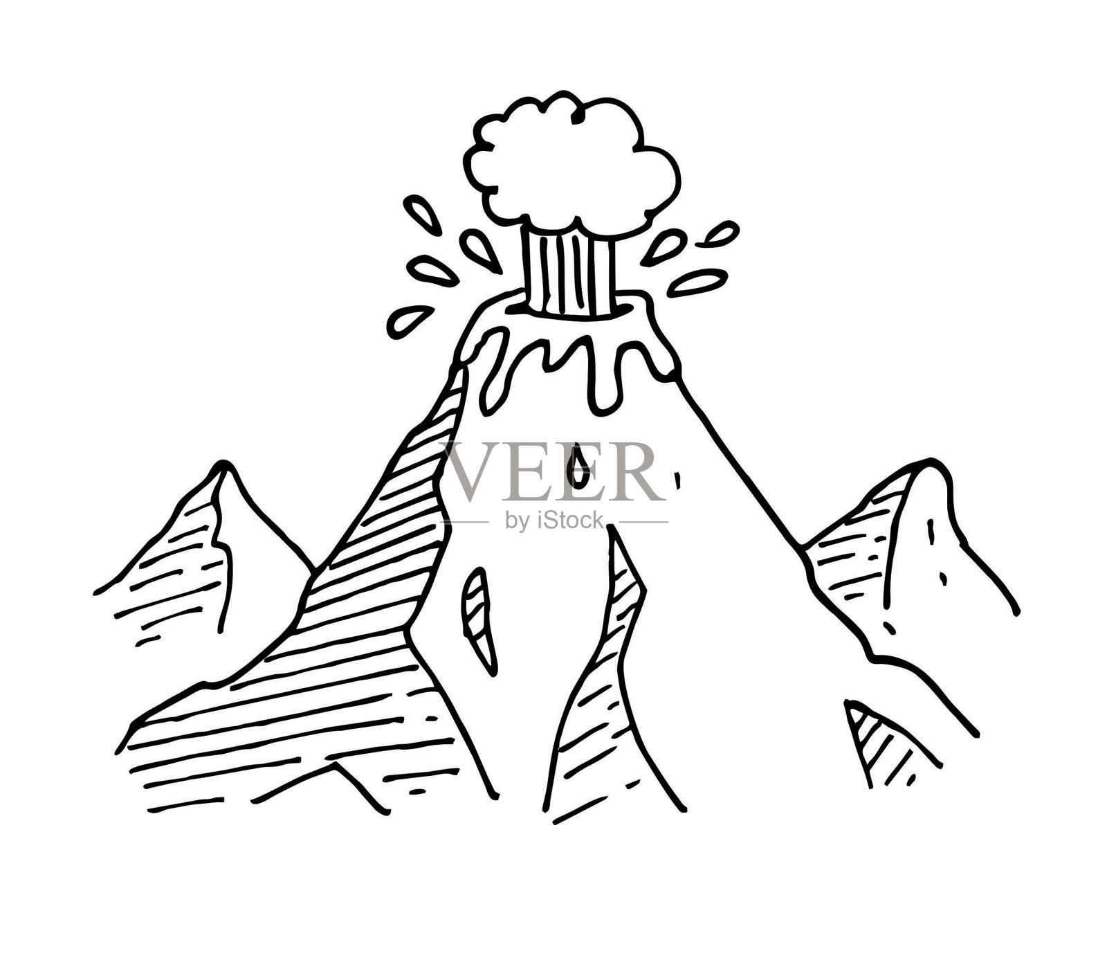 手绘火山插画图片素材